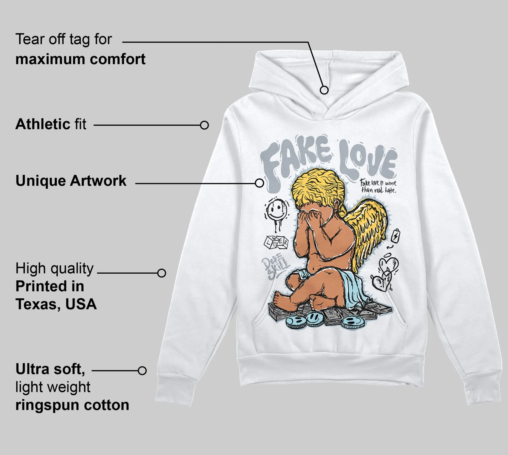 Blue Grey 13s DopeSkill Hoodie Sweatshirt False Love Graphic sold by DopeSkill product image thumbnail 3