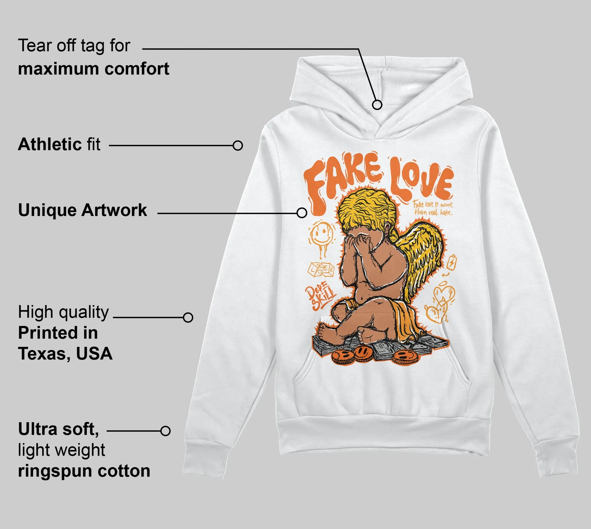 Orange Black White DopeSkill Hoodie Sweatshirt False Love Graphic sold by DopeSkill product image thumbnail 3
