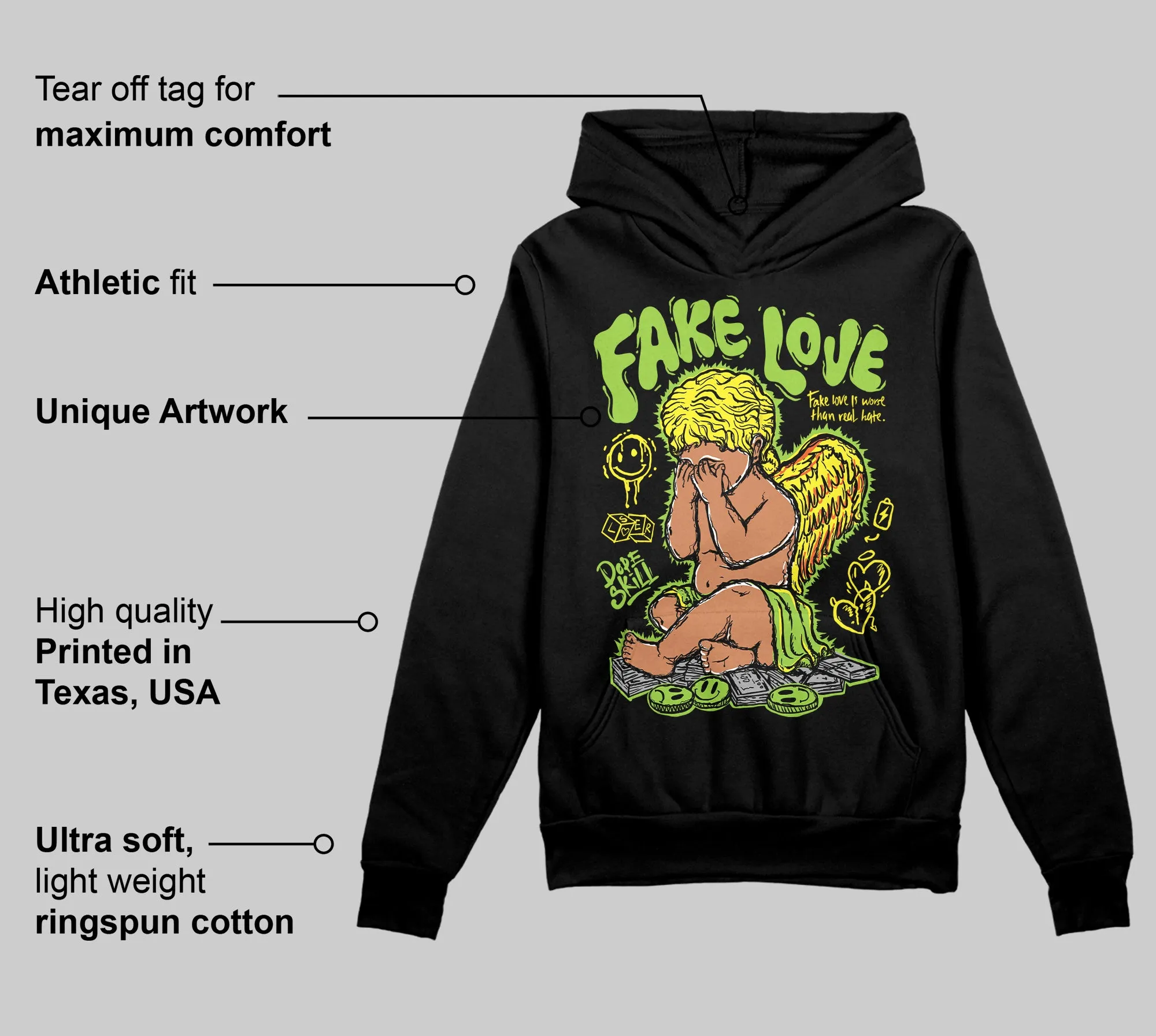 Neon Green Collection DopeSkill Hoodie Sweatshirt False Love Graphic sold by DopeSkill product image thumbnail 3