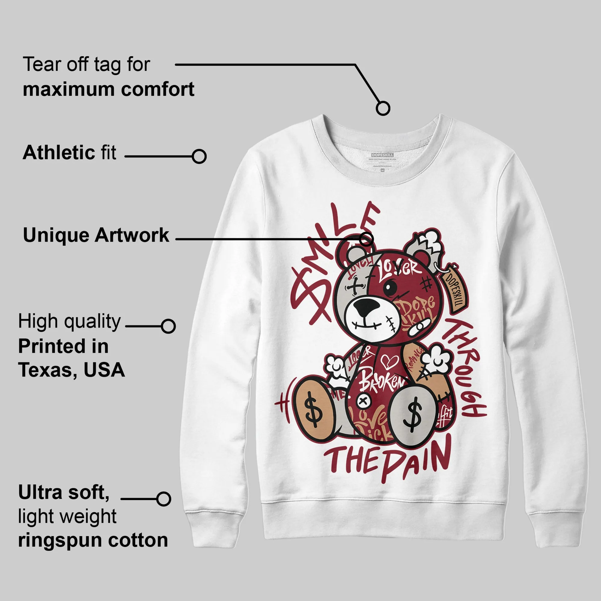 Samba OG Collegiate Burgundy DopeSkill Sweatshirt Smile Through The Pain Graphic sold by DopeSkill product image thumbnail 3