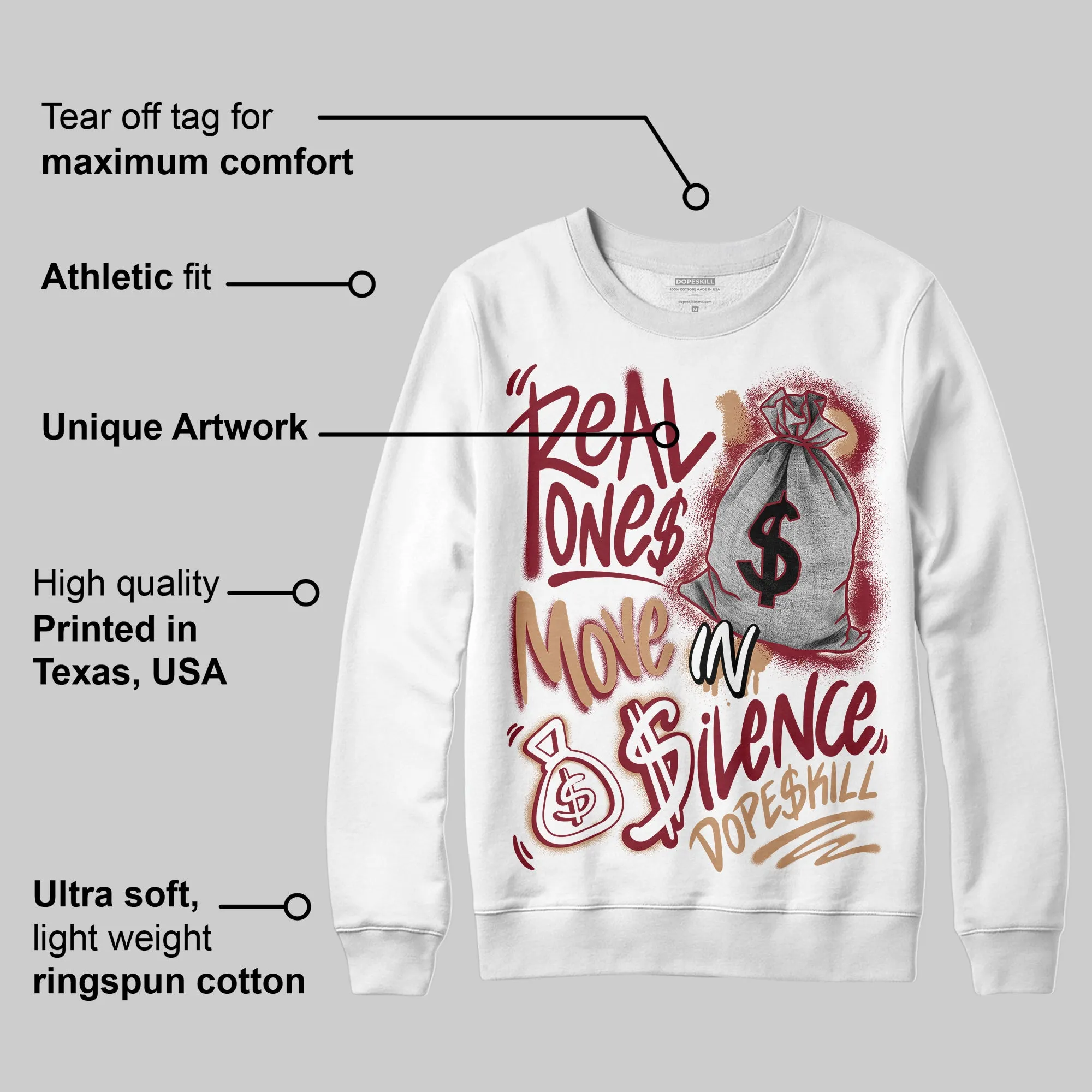 Samba OG Collegiate Burgundy DopeSkill Sweatshirt Real Ones Move In Silence Graphic sold by DopeSkill product image thumbnail 3