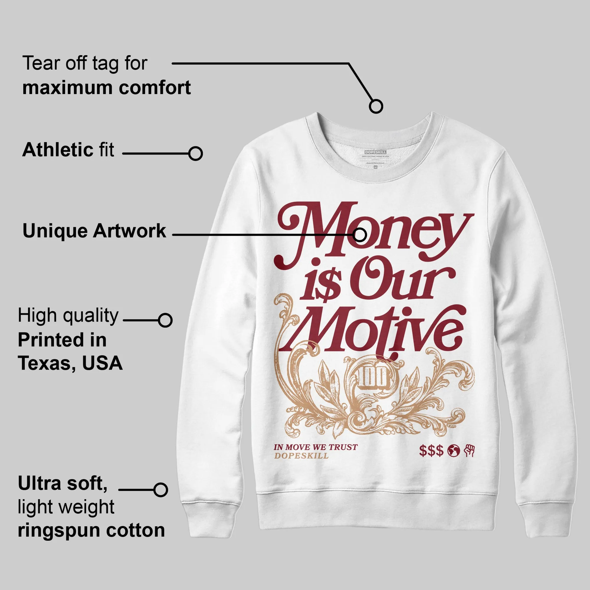 Samba OG Collegiate Burgundy DopeSkill Sweatshirt Money Is Our Motive Typo Graphic sold by DopeSkill product image thumbnail 3