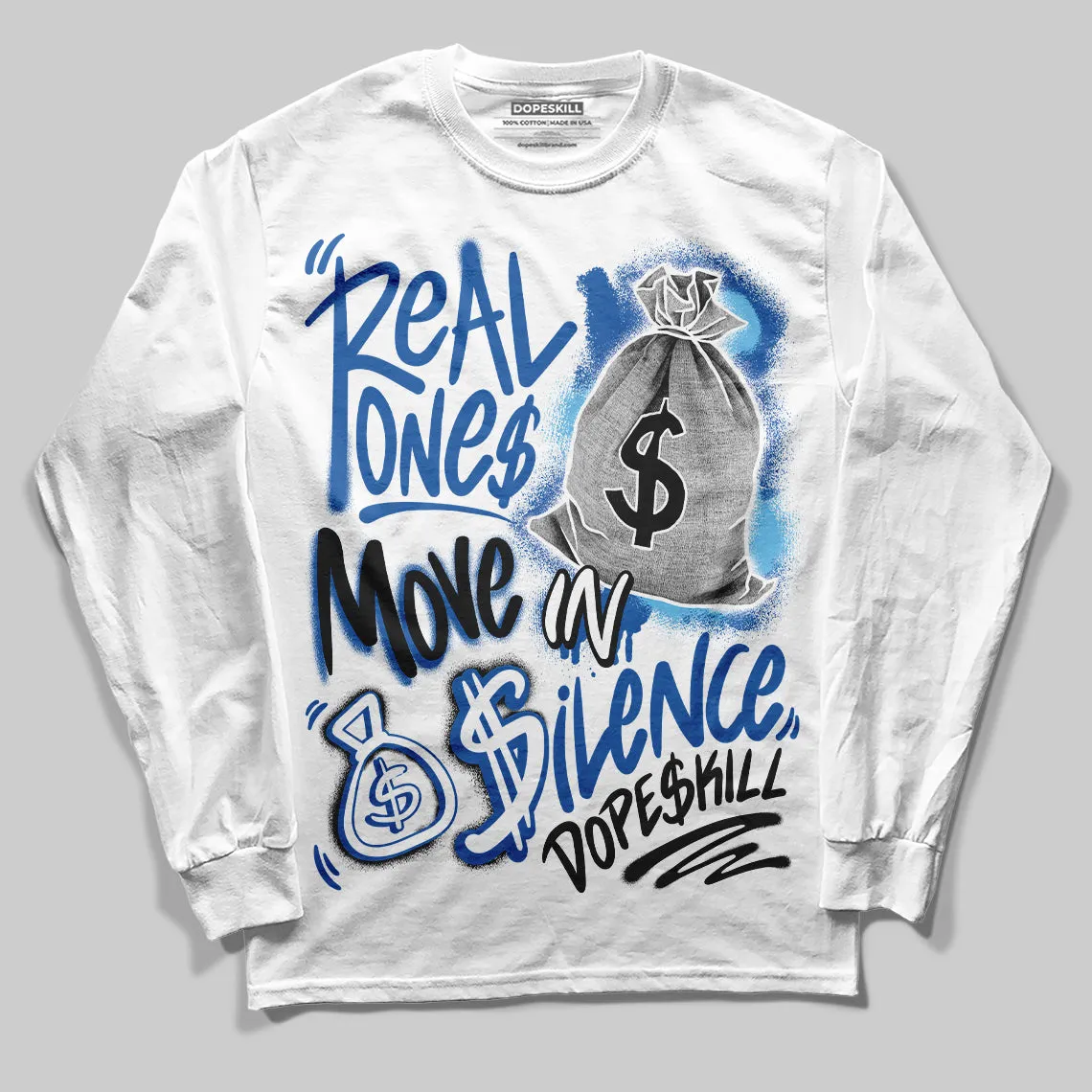 Blueberry 12s DopeSkill Long Sleeve T-shirt Real Ones Move In Silence Graphic sold by DopeSkill product image thumbnail 2