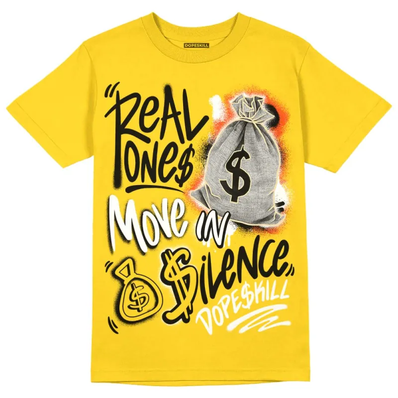 Vivid Sulfur 4s DopeSkill Yellow T-shirt Real Ones Move In Silence Graphic sold by DopeSkill