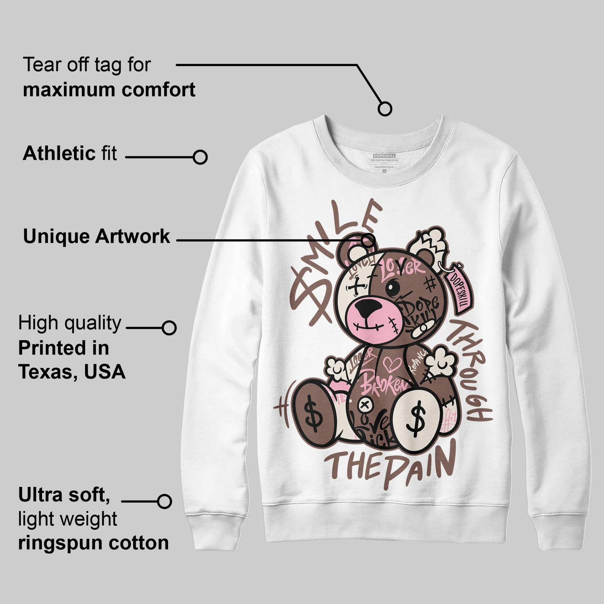 Campus 00s Dust Cargo Clear Pink DopeSkill Sweatshirt Smile Through The Pain Graphic sold by DopeSkill product image thumbnail 3