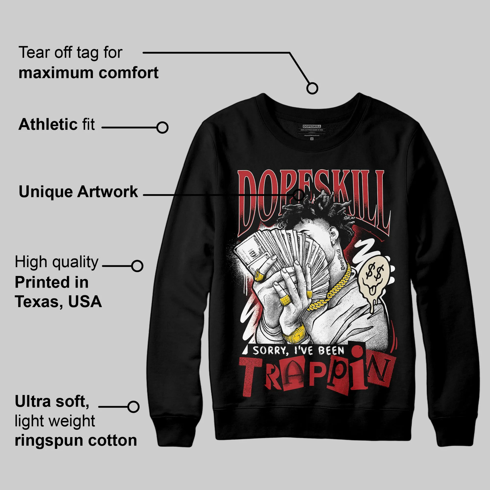 Black Toe Reimagined 1s DopeSkill Sweatshirt Sorry I've Been Trappin Graphic sold by DopeSkill product image thumbnail 3