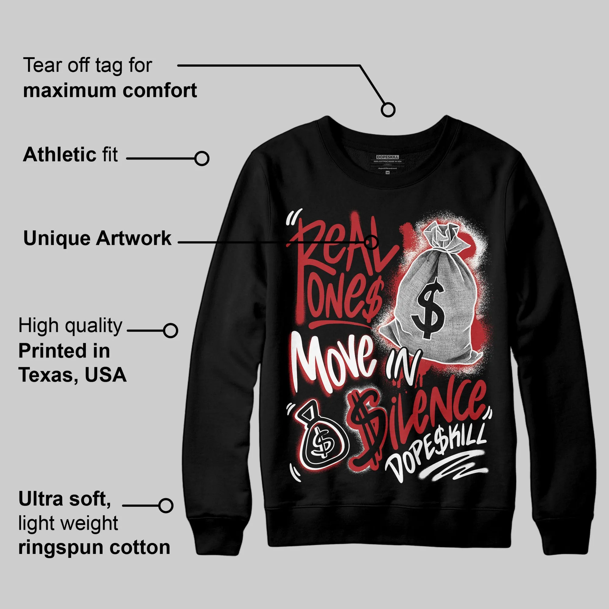 Black Toe Reimagined 1s DopeSkill Sweatshirt Real Ones Move In Silence Graphic sold by DopeSkill product image thumbnail 3
