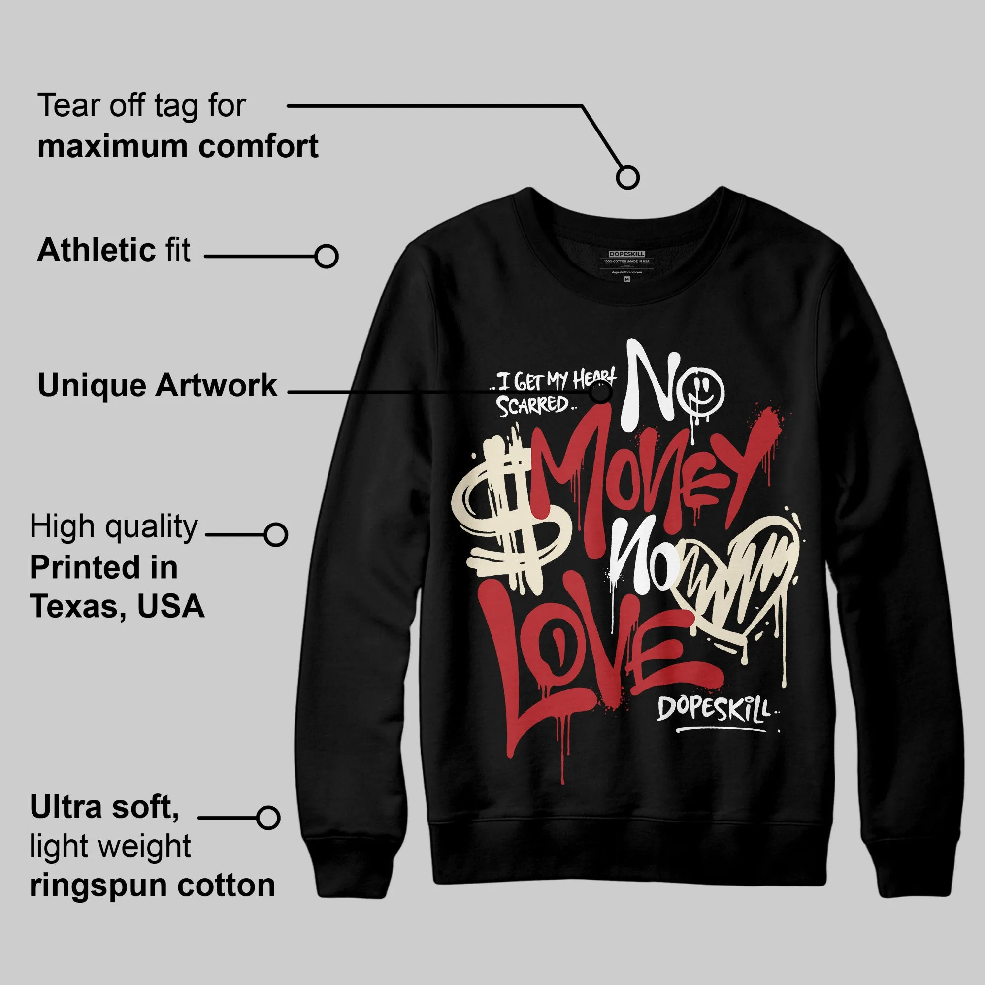 Black Toe Reimagined 1s DopeSkill Sweatshirt No Money No Love Typo Graphic sold by DopeSkill product image thumbnail 3
