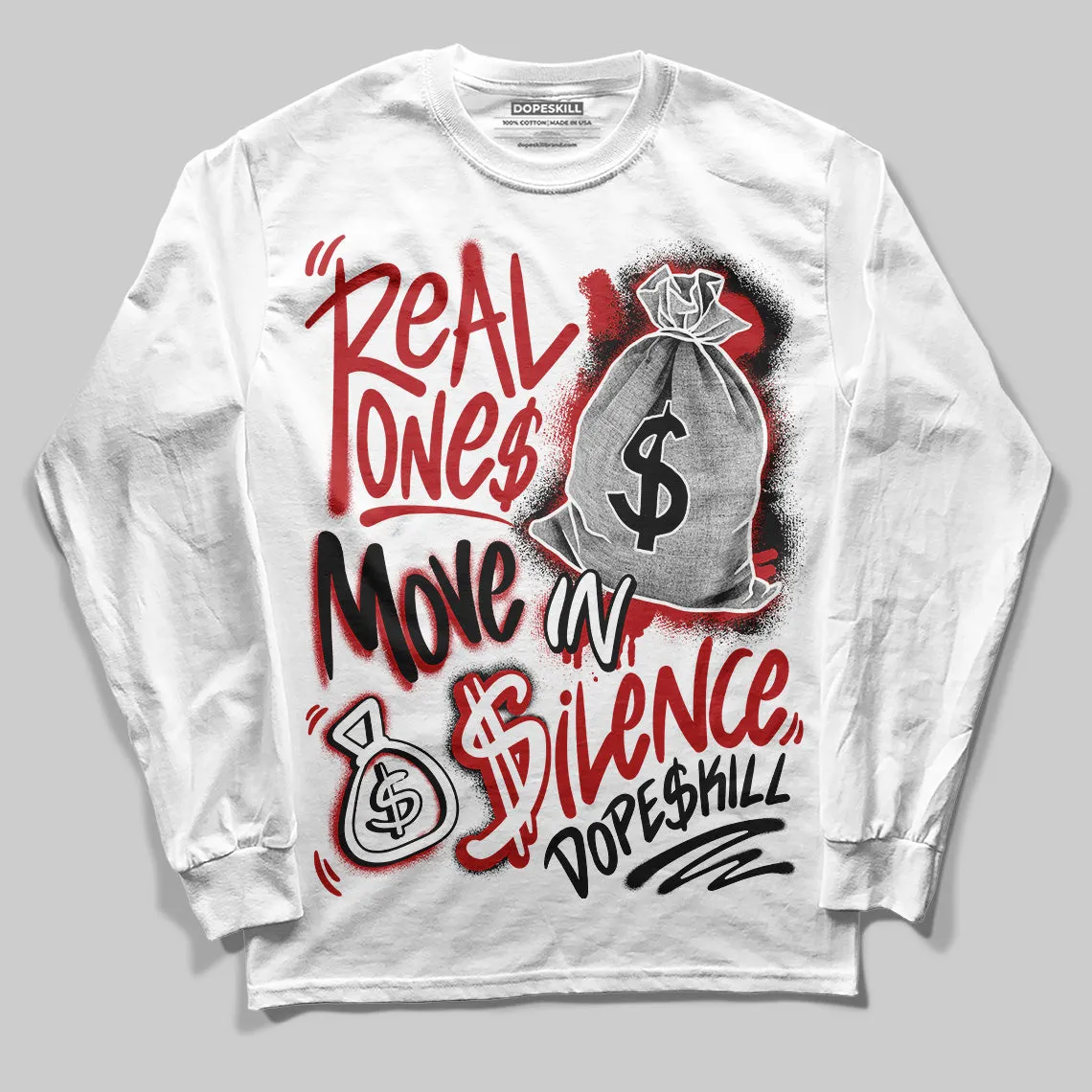 Flu Game 12s DopeSkill Long Sleeve T-Shirt Real Ones Move In Silence Graphic sold by DopeSkill product image thumbnail 2