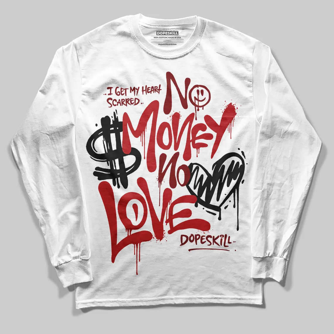 Flu Game 12s DopeSkill Long Sleeve T-Shirt No Money No Love Typo Graphic sold by DopeSkill product image thumbnail 2