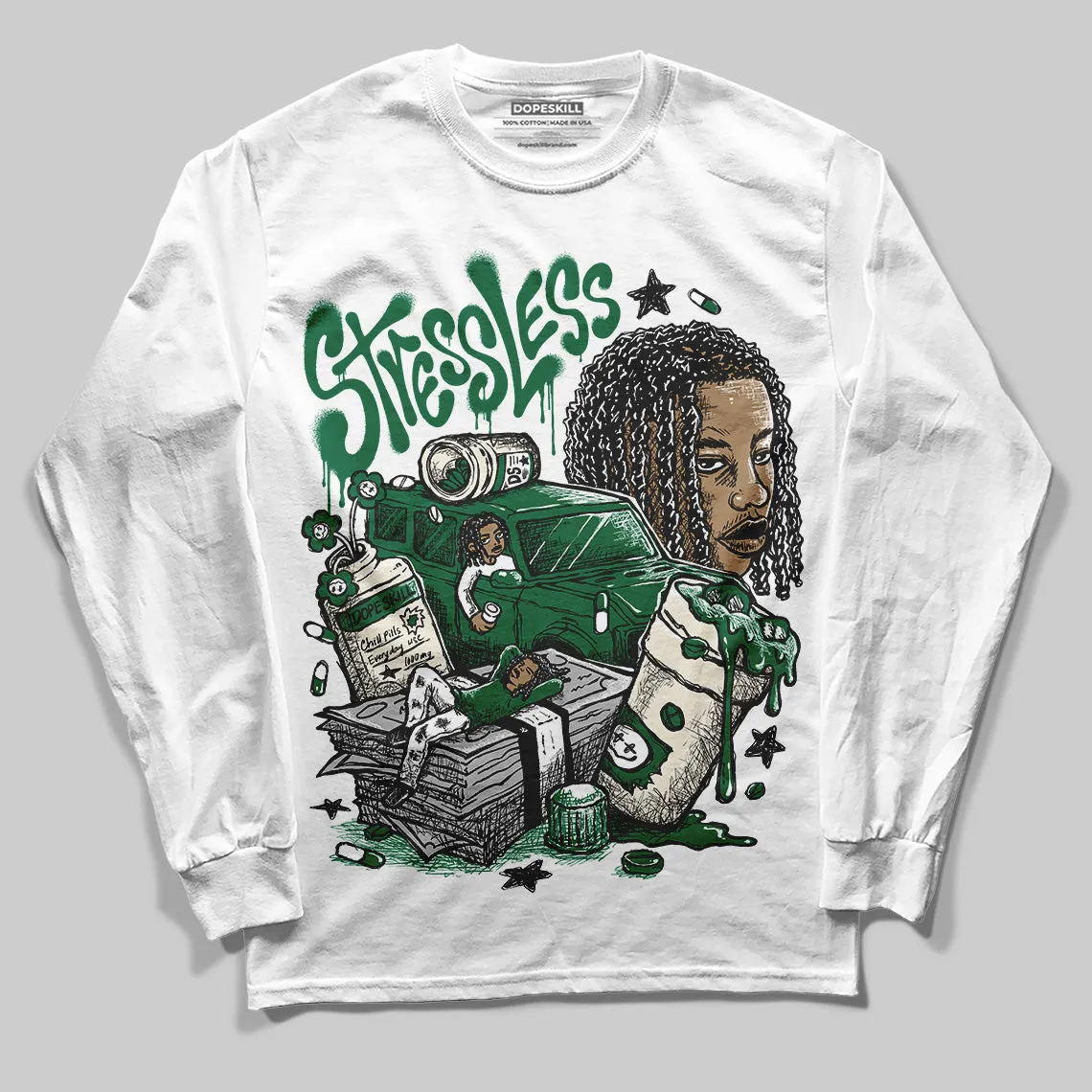 Pine Green 13s DopeSkill Long Sleeve T-Shirt Stressless Graphic sold by DopeSkill