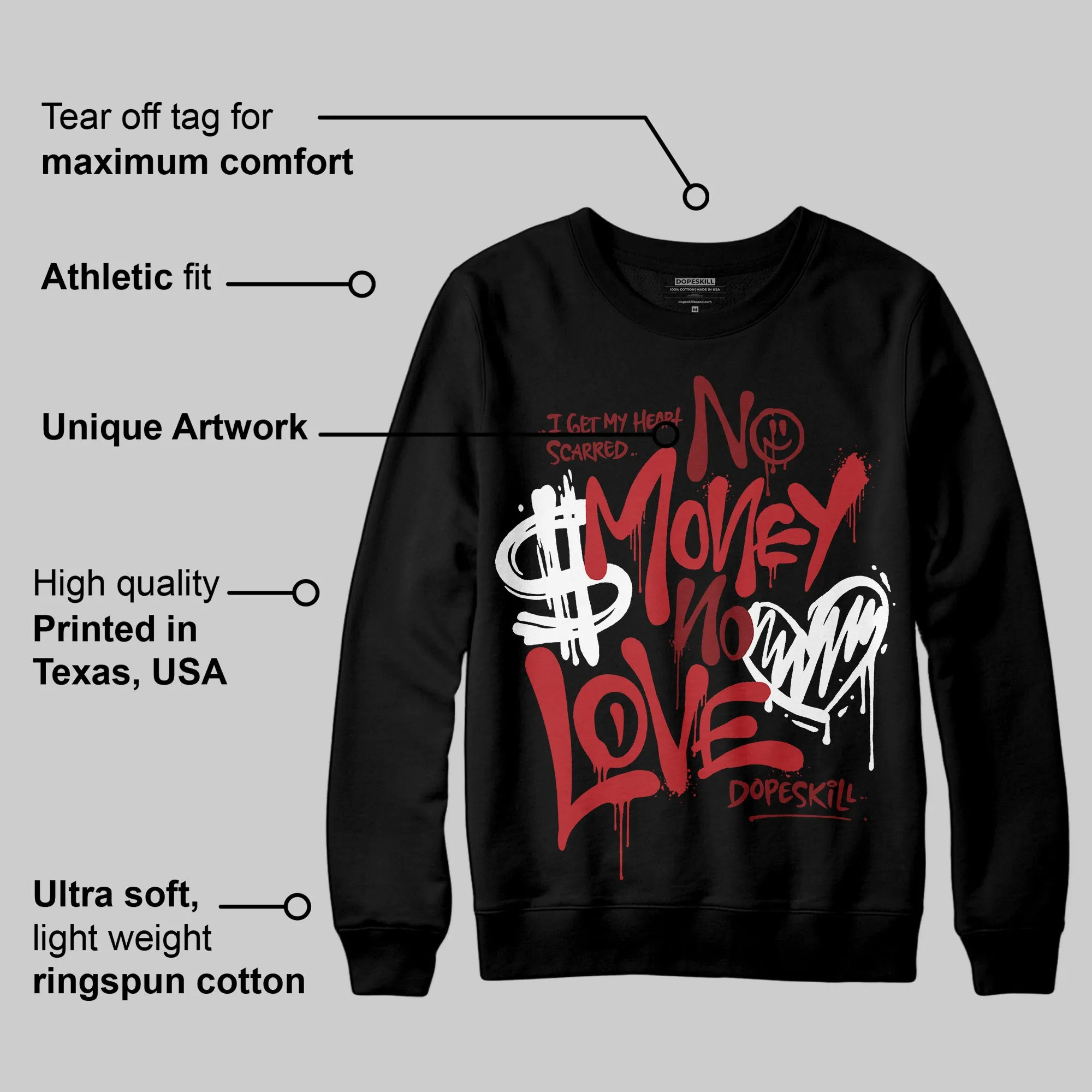 Flu Game 12s DopeSkill Sweatshirt No Money No Love Typo Graphic sold by DopeSkill product image thumbnail 3