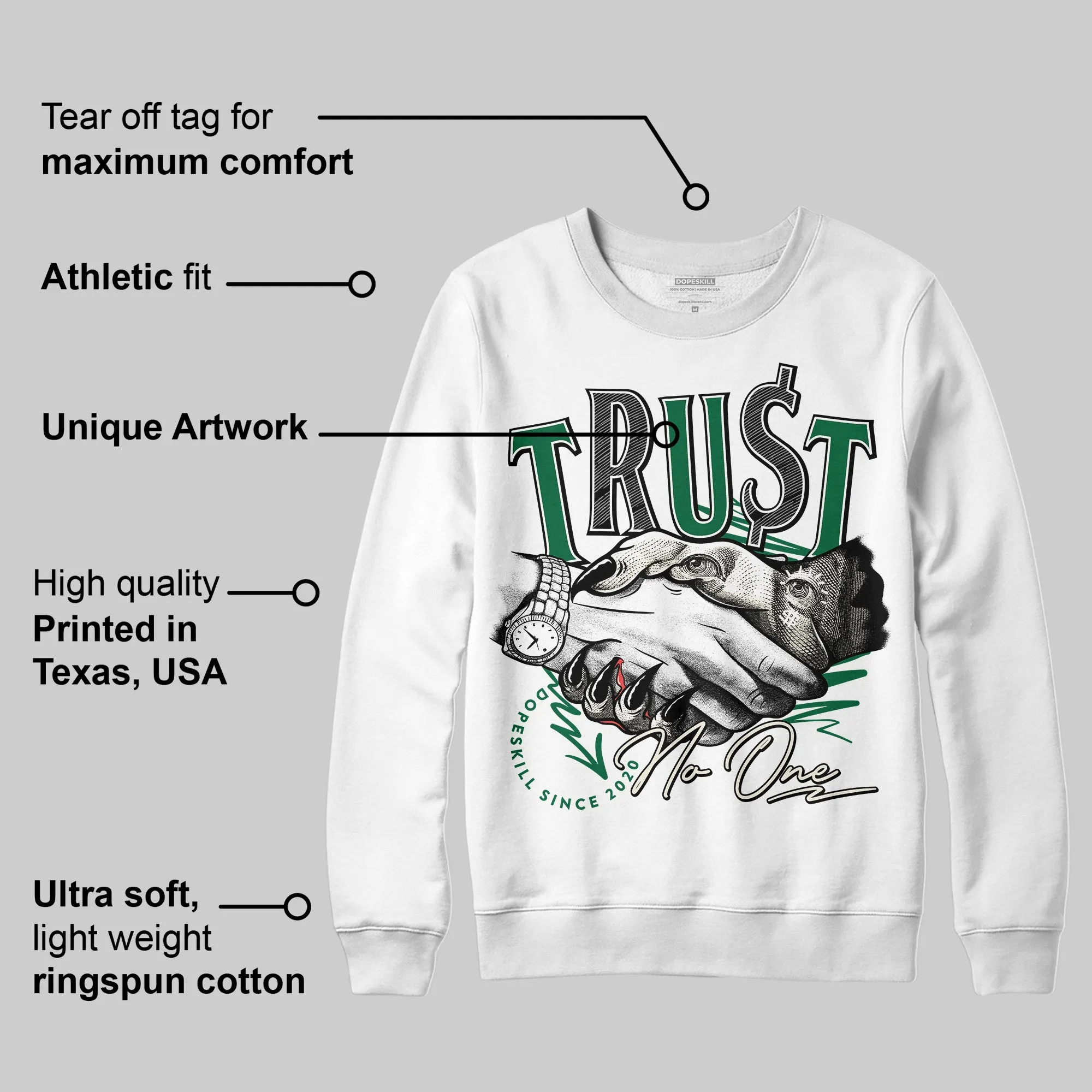 Pine Green 13s DopeSkill Sweatshirt Trust No One Graphic sold by DopeSkill product image thumbnail 3