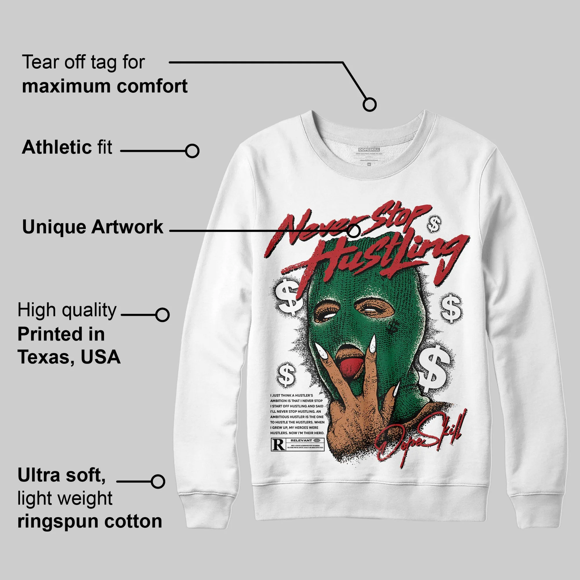 Pine Green 13s DopeSkill Sweatshirt Never Stop Hustling Graphic sold by DopeSkill product image thumbnail 3