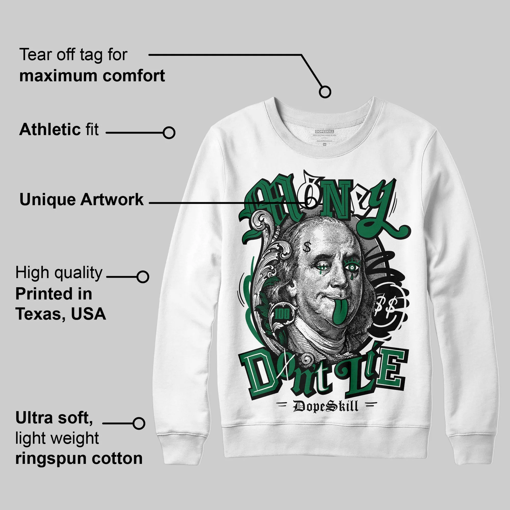 Pine Green 13s DopeSkill Sweatshirt Money Don't Lie Graphic sold by DopeSkill product image thumbnail 3