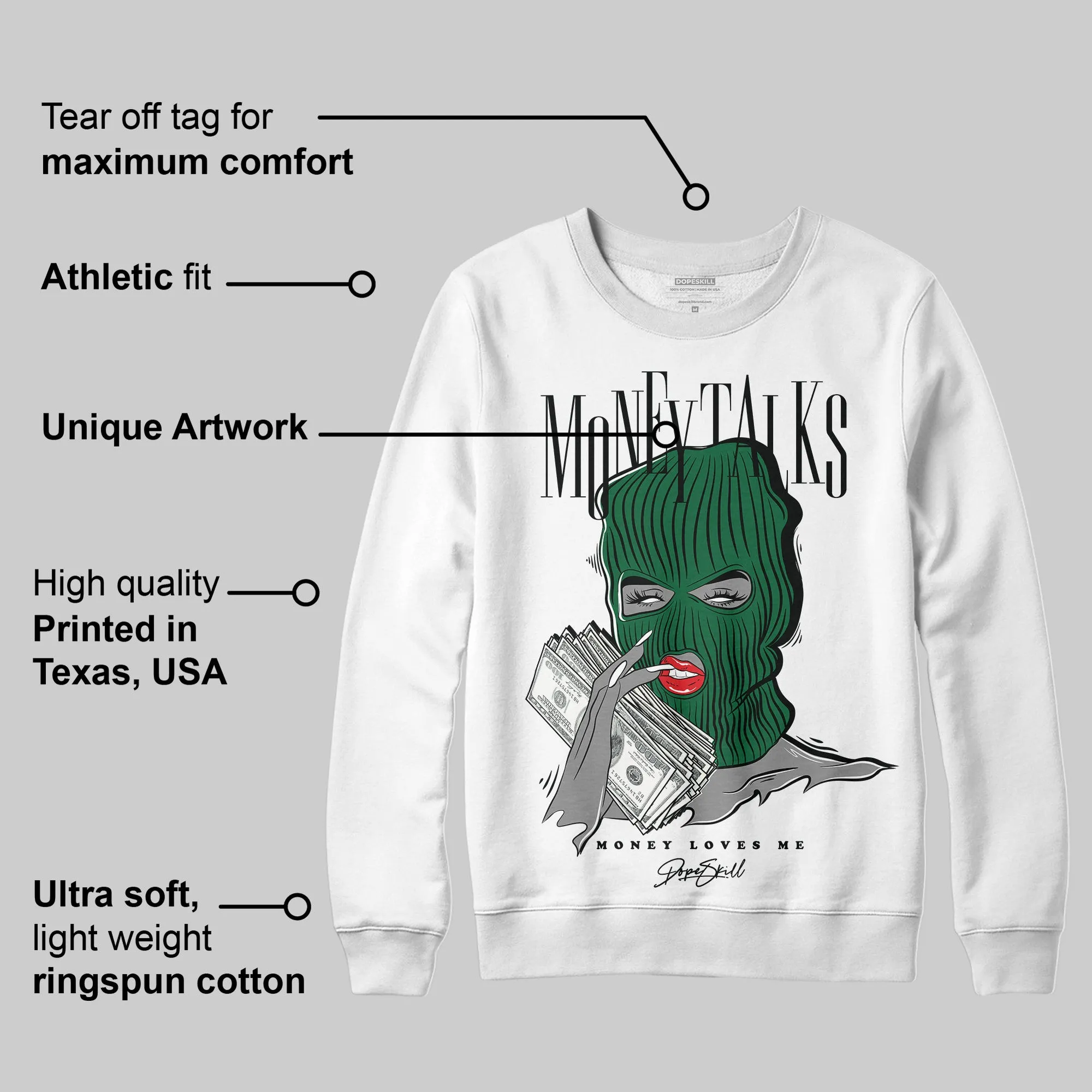 Pine Green 13s DopeSkill Sweatshirt Money Talks Graphic sold by DopeSkill product image thumbnail 3