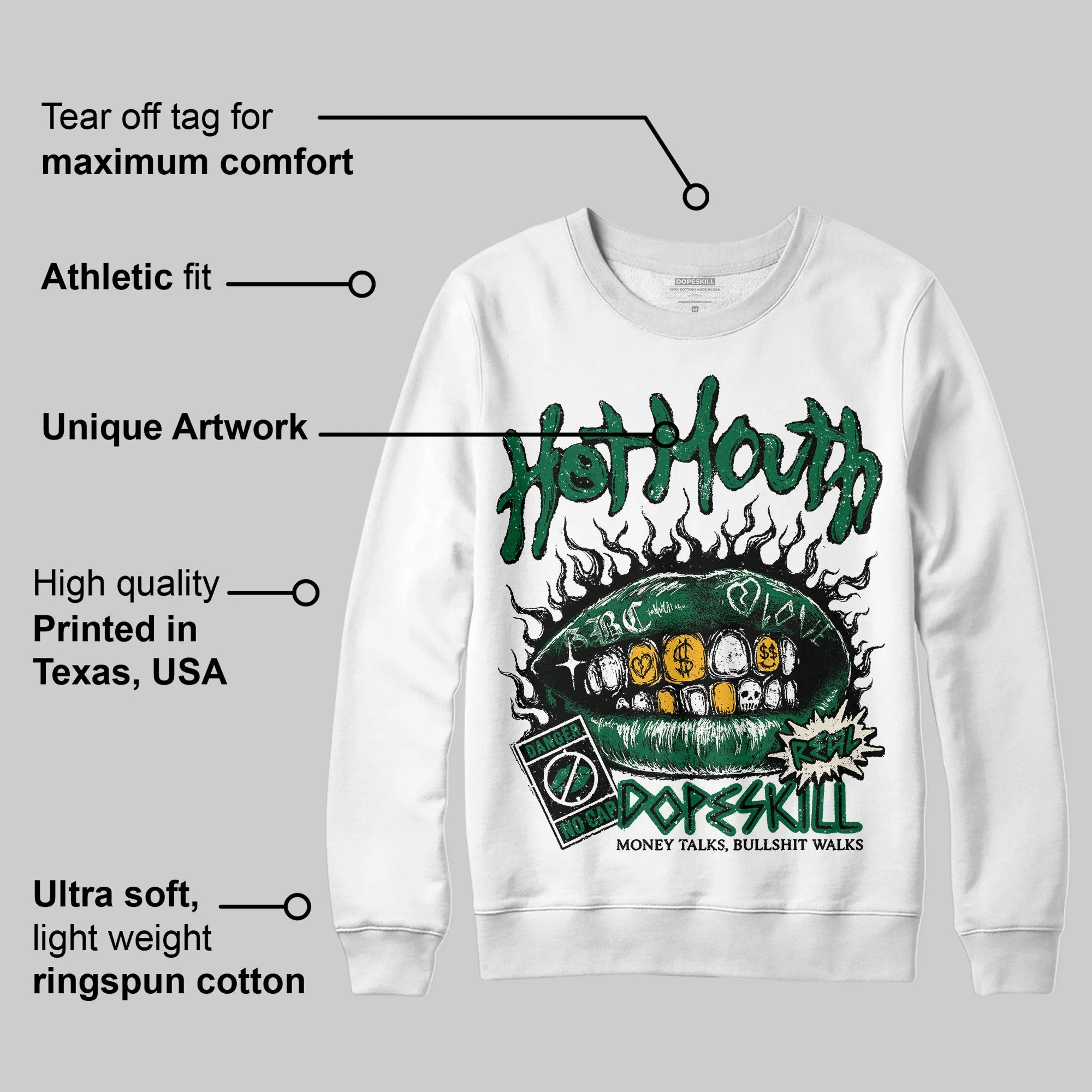 Pine Green 13s DopeSkill Sweatshirt Hot Mouth Graphic sold by DopeSkill product image thumbnail 3