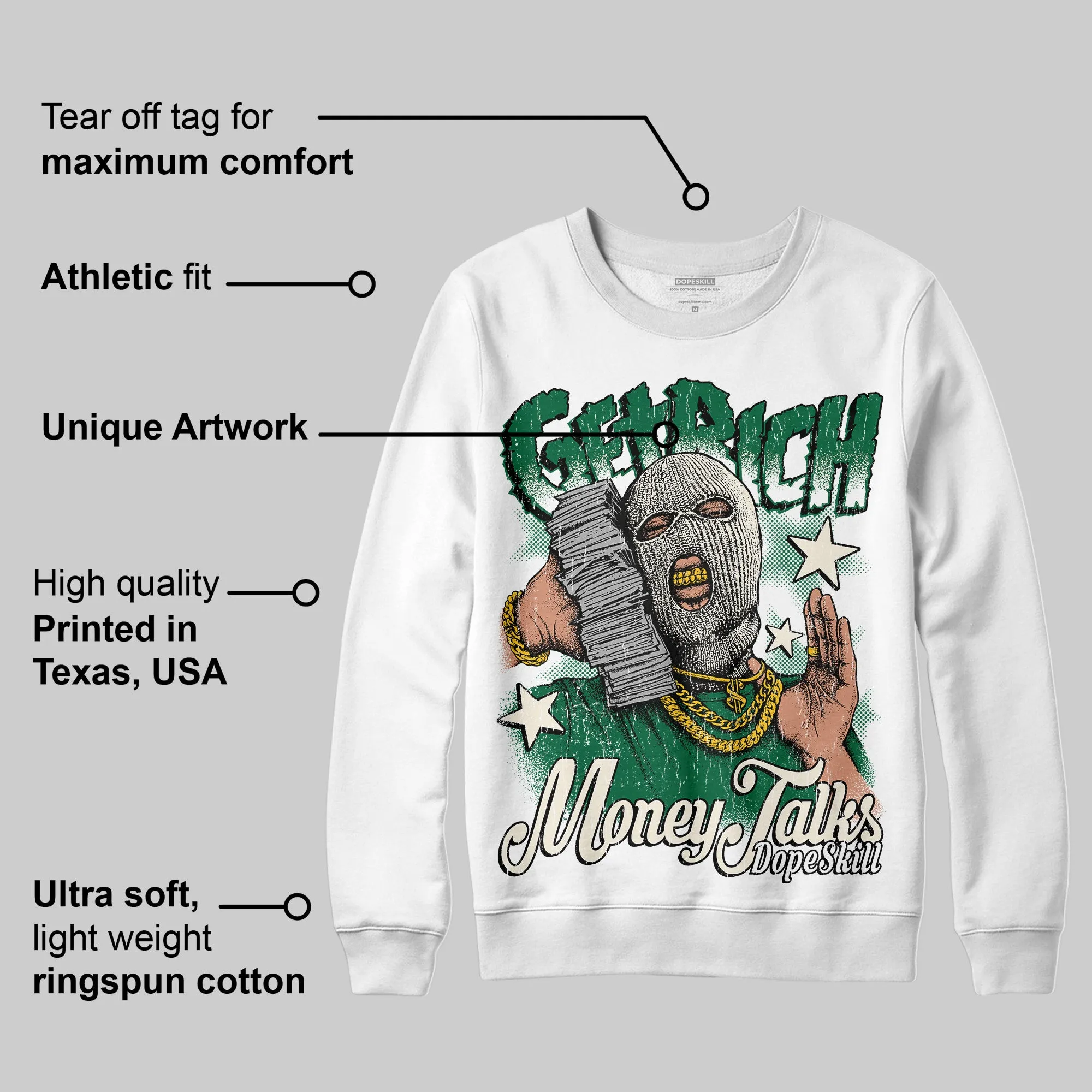 Pine Green 13s DopeSkill Sweatshirt Get Rich Graphic sold by DopeSkill product image thumbnail 3