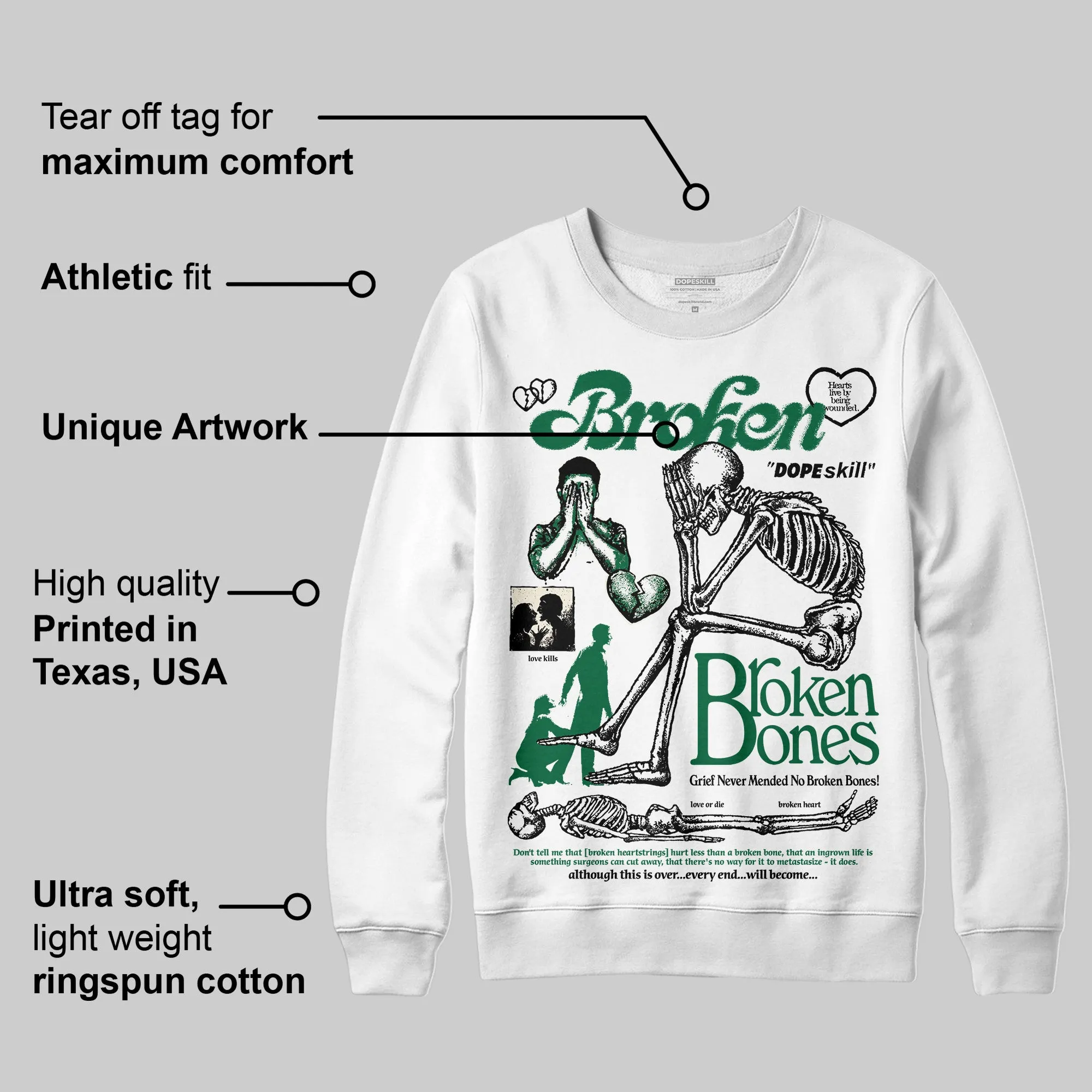 Pine Green 13s DopeSkill Sweatshirt Broken Bones Graphic sold by DopeSkill product image thumbnail 3