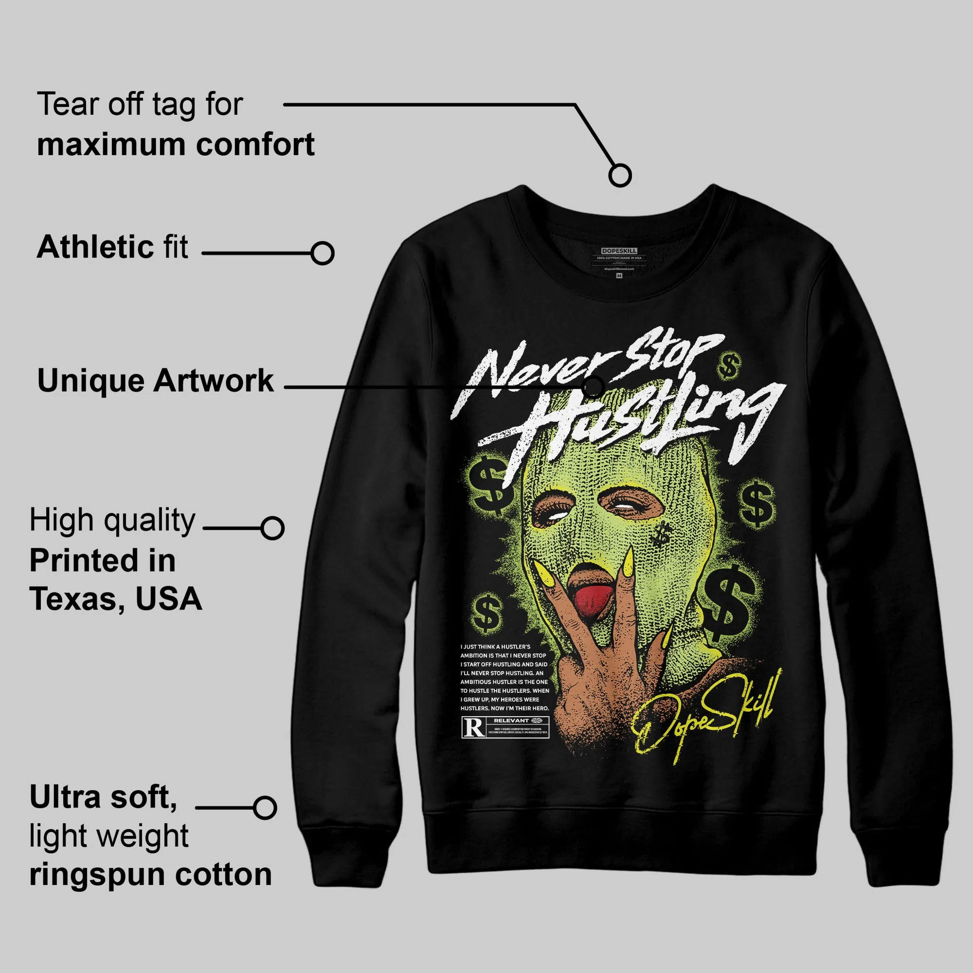 Bright Cactus 13s DopeSkill Sweatshirt Never Stop Hustling Graphic sold by DopeSkill product image thumbnail 3