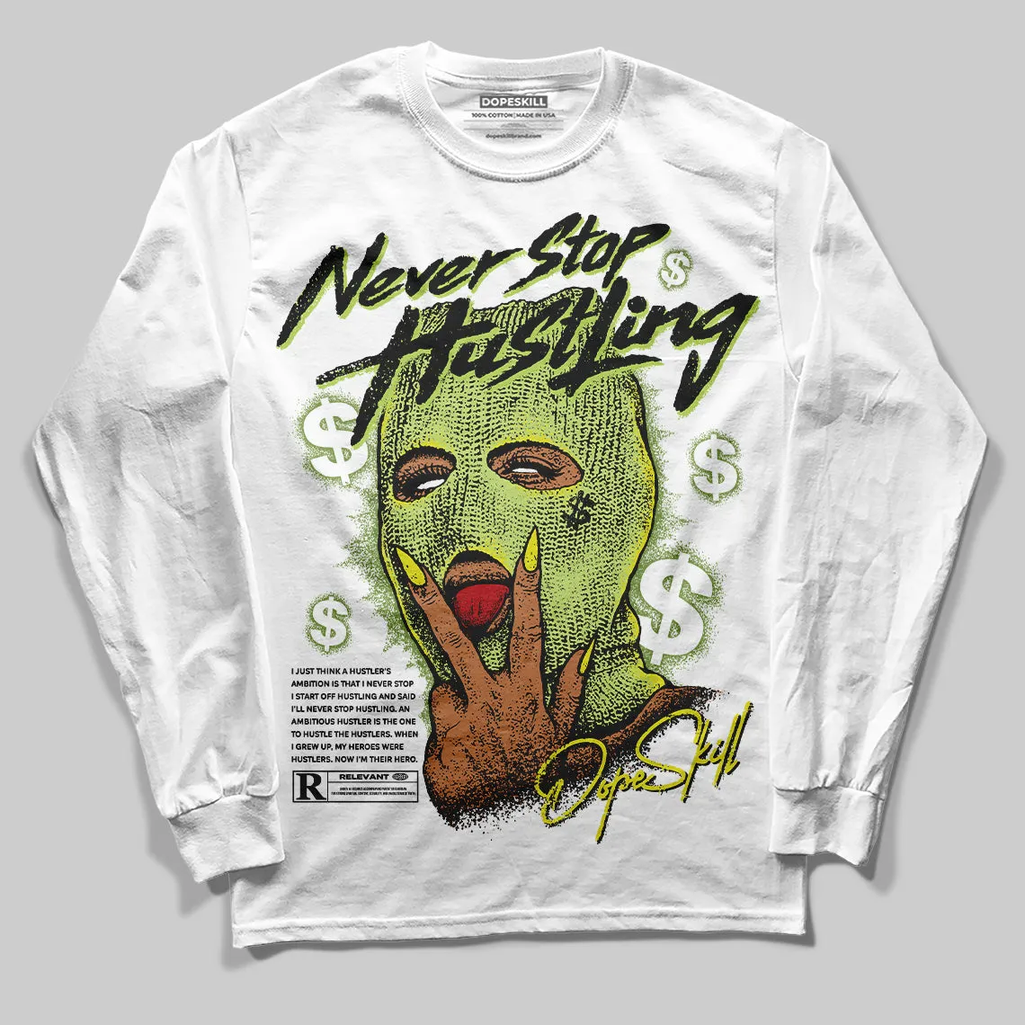 Bright Cactus 13s DopeSkill Long Sleeve T-Shirt Never Stop Hustling Graphic sold by DopeSkill product image thumbnail 2