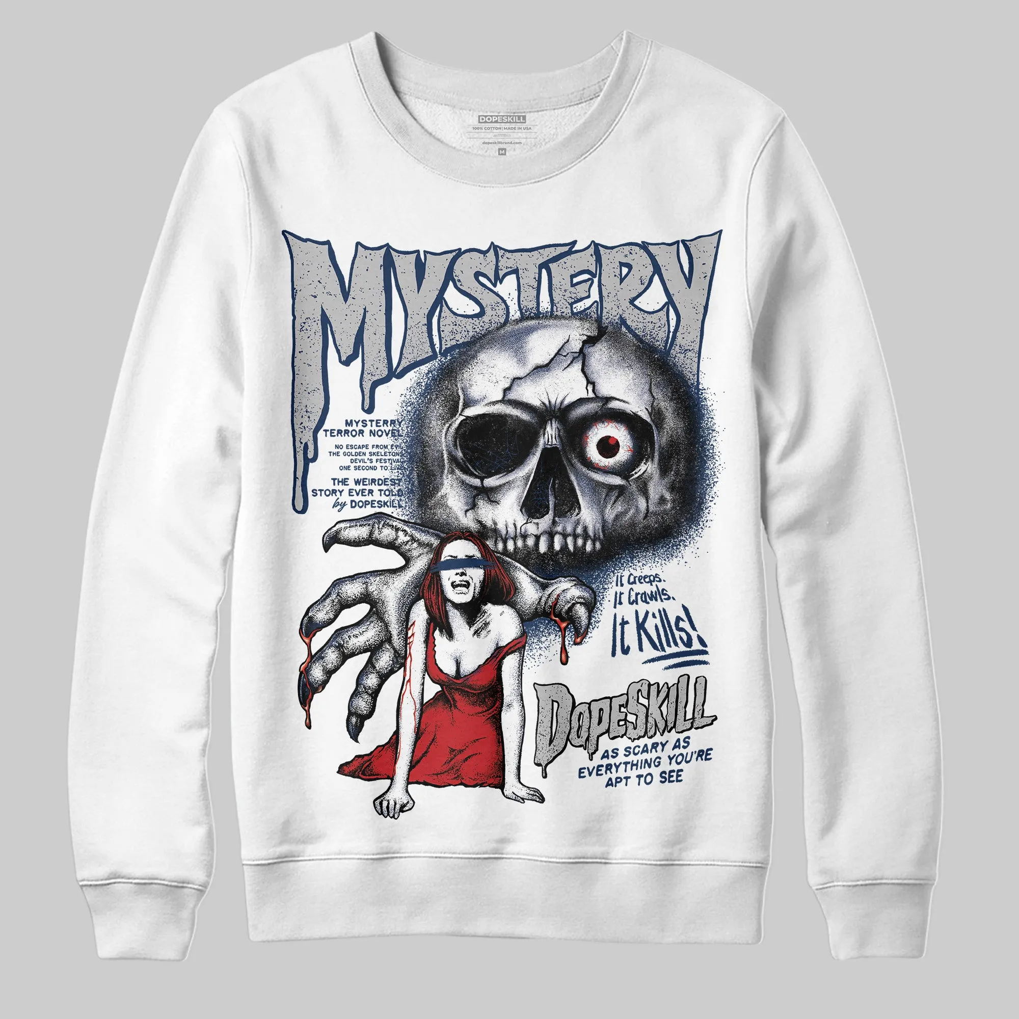 Summit White Navy 4s DopeSkill Sweatshirt Mystery Ghostly Grasp Graphic sold by DopeSkill