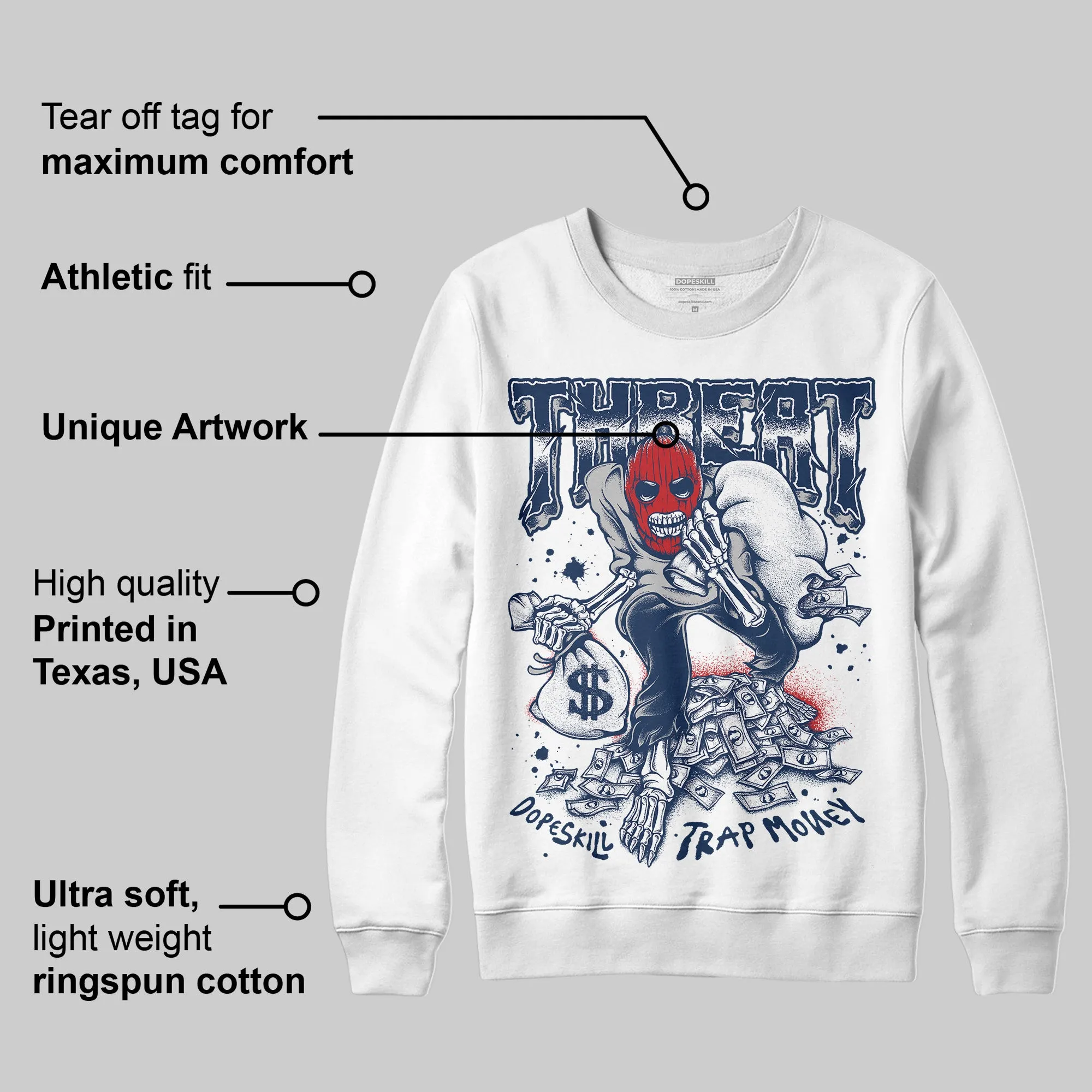 Summit White Navy 4s DopeSkill Sweatshirt Threat Graphic sold by DopeSkill product image thumbnail 3