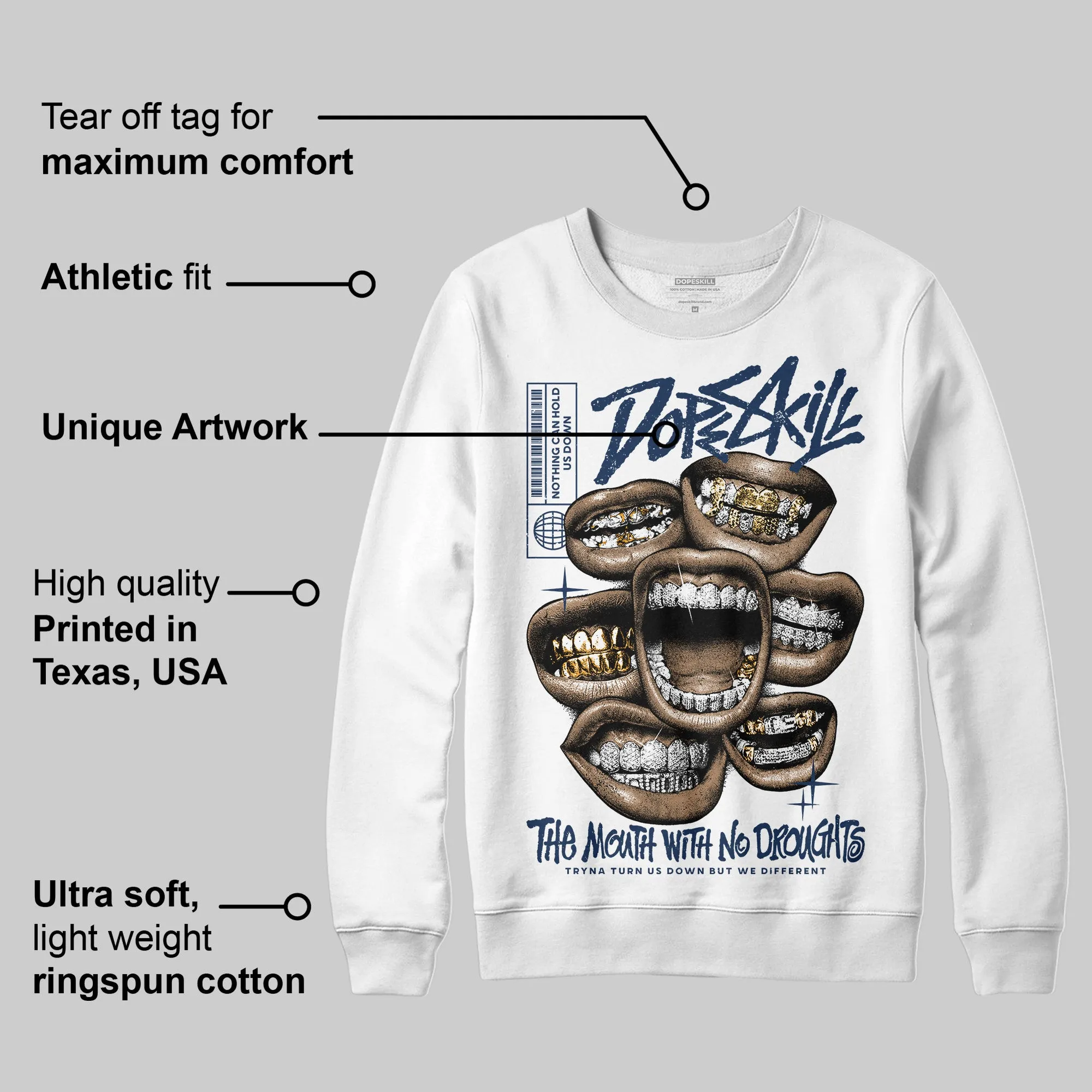 Summit White Navy 4s DopeSkill Sweatshirt The Mouth With No Droughts Graphic sold by DopeSkill product image thumbnail 3