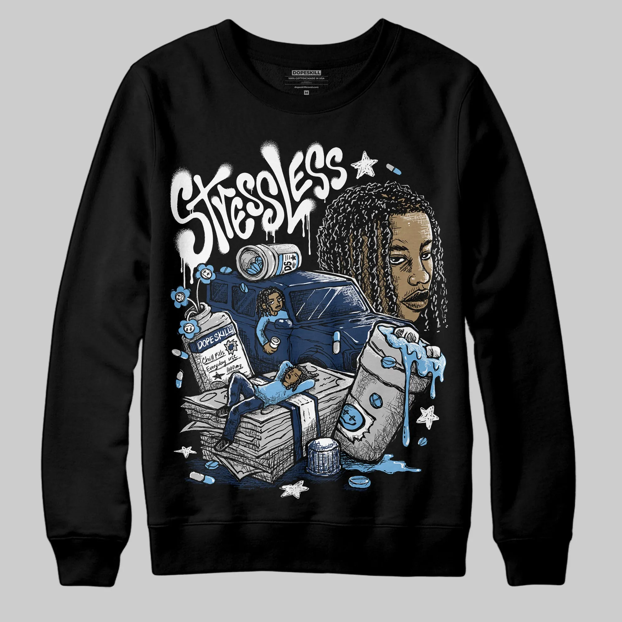 Summit White Navy 4s DopeSkill Sweatshirt Stressless Graphic sold by DopeSkill product image thumbnail 2