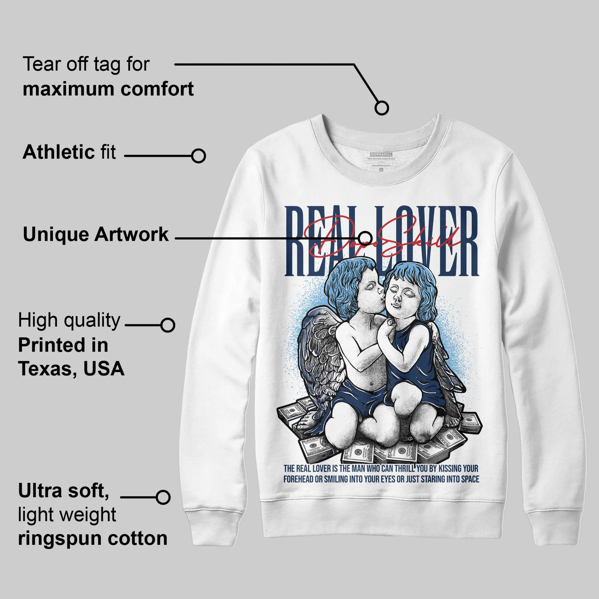 Summit White Navy 4s DopeSkill Sweatshirt Real Lover Graphic sold by DopeSkill product image thumbnail 3
