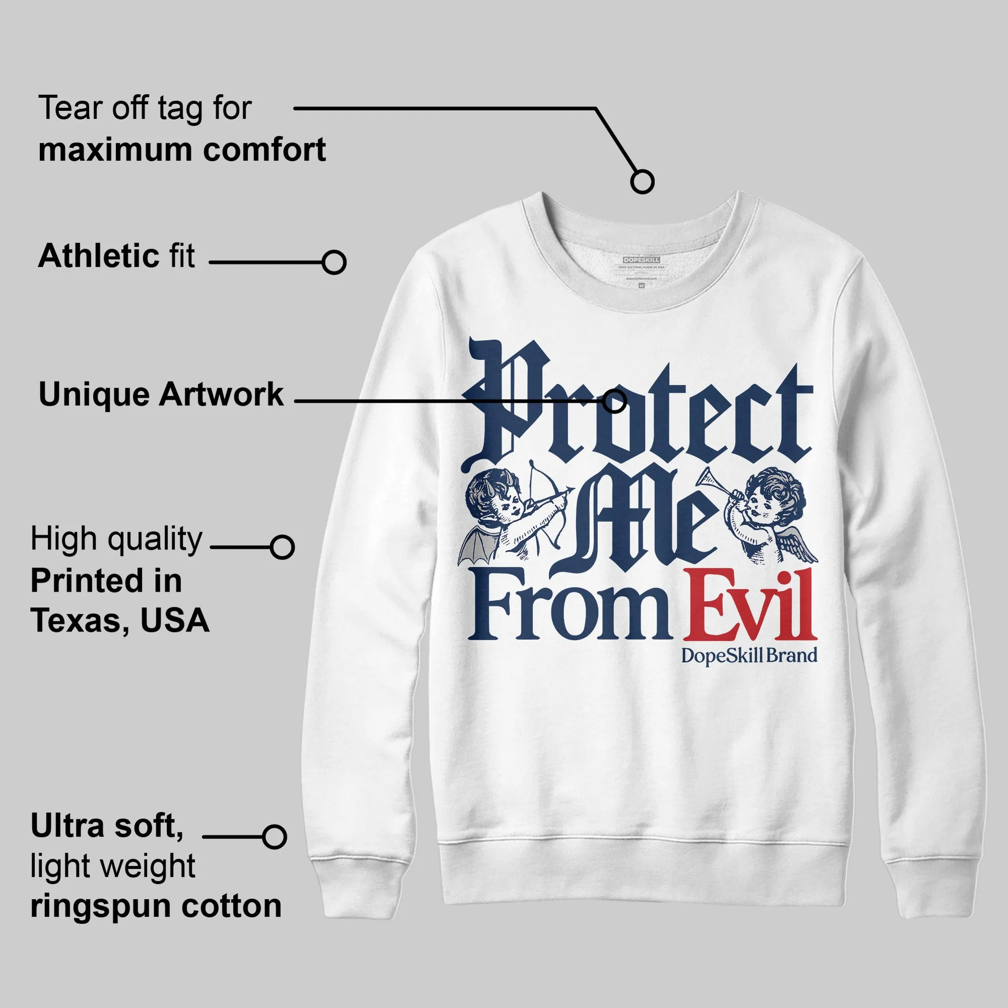 Summit White Navy 4s DopeSkill Sweatshirt Protect Me From Evil Graphic sold by DopeSkill product image thumbnail 3