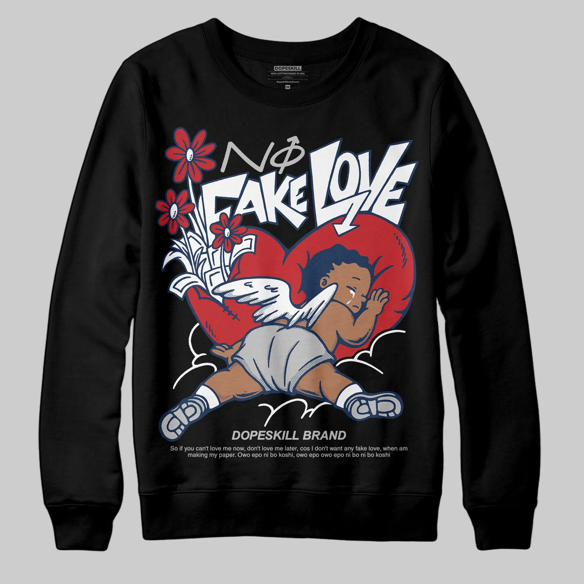 Summit White Navy 4s DopeSkill Sweatshirt No Fake Love Graphic sold by DopeSkill product image thumbnail 2