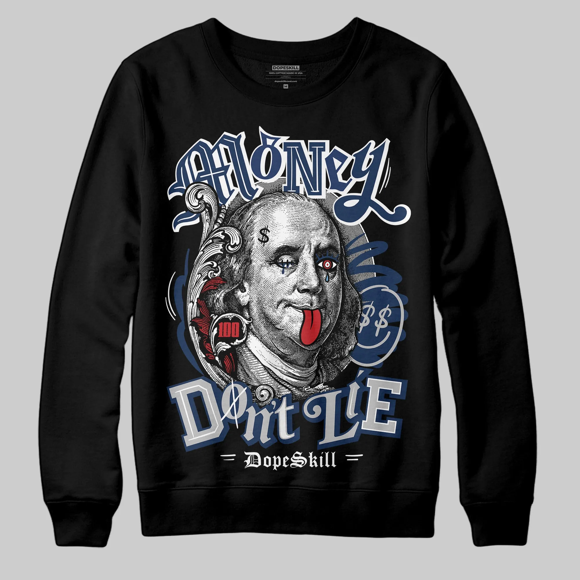 Summit White Navy 4s DopeSkill Sweatshirt Money Don't Lie Graphic sold by DopeSkill product image thumbnail 2