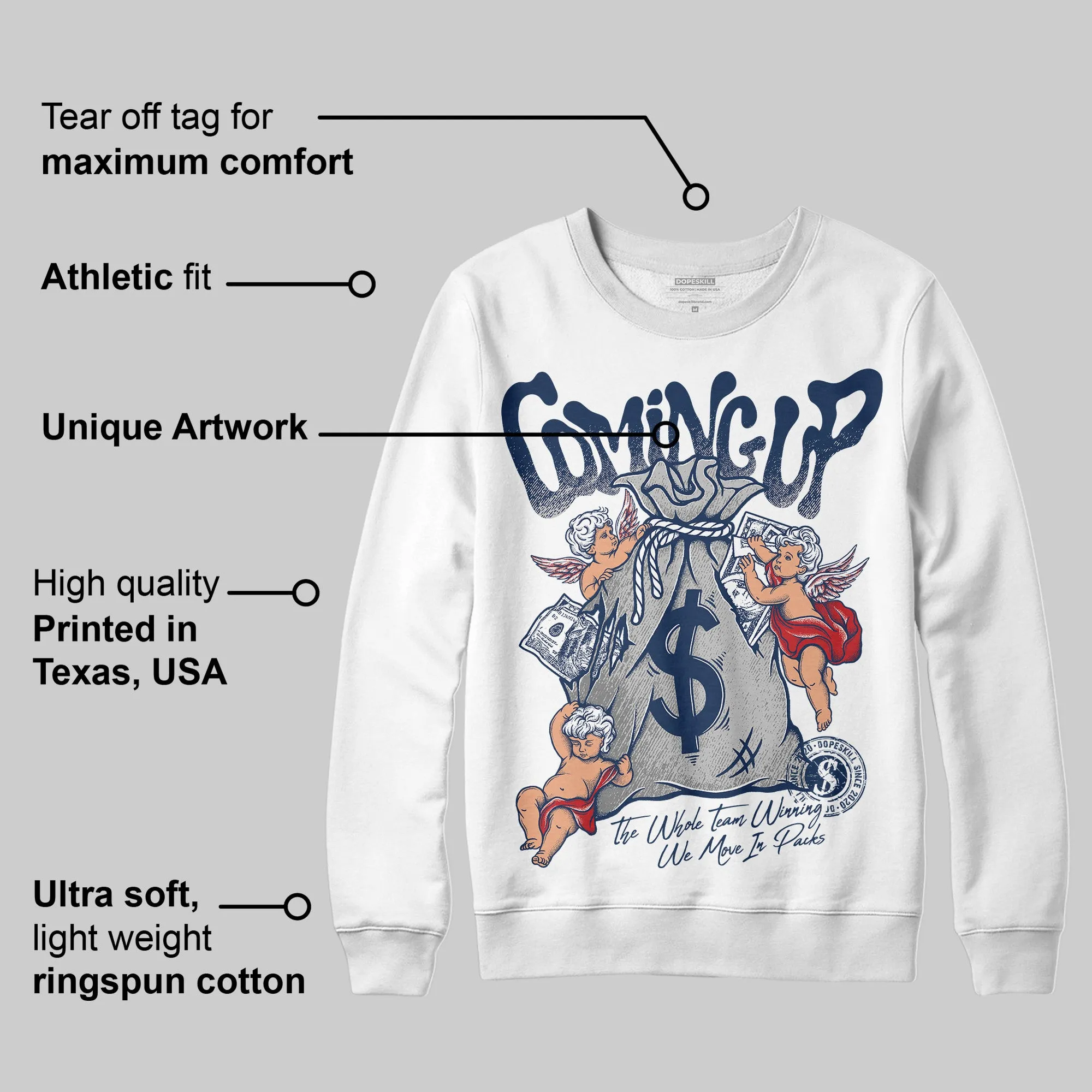 Summit White Navy 4s DopeSkill Sweatshirt Money Bag Coming Up Graphic sold by DopeSkill product image thumbnail 3