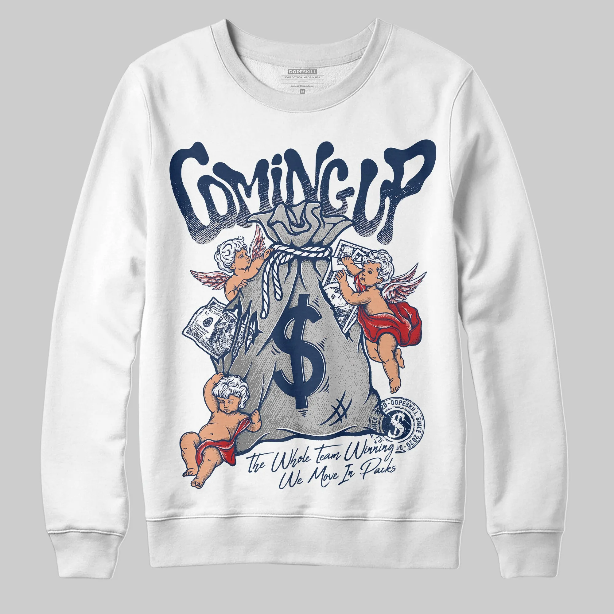 Summit White Navy 4s DopeSkill Sweatshirt Money Bag Coming Up Graphic sold by DopeSkill