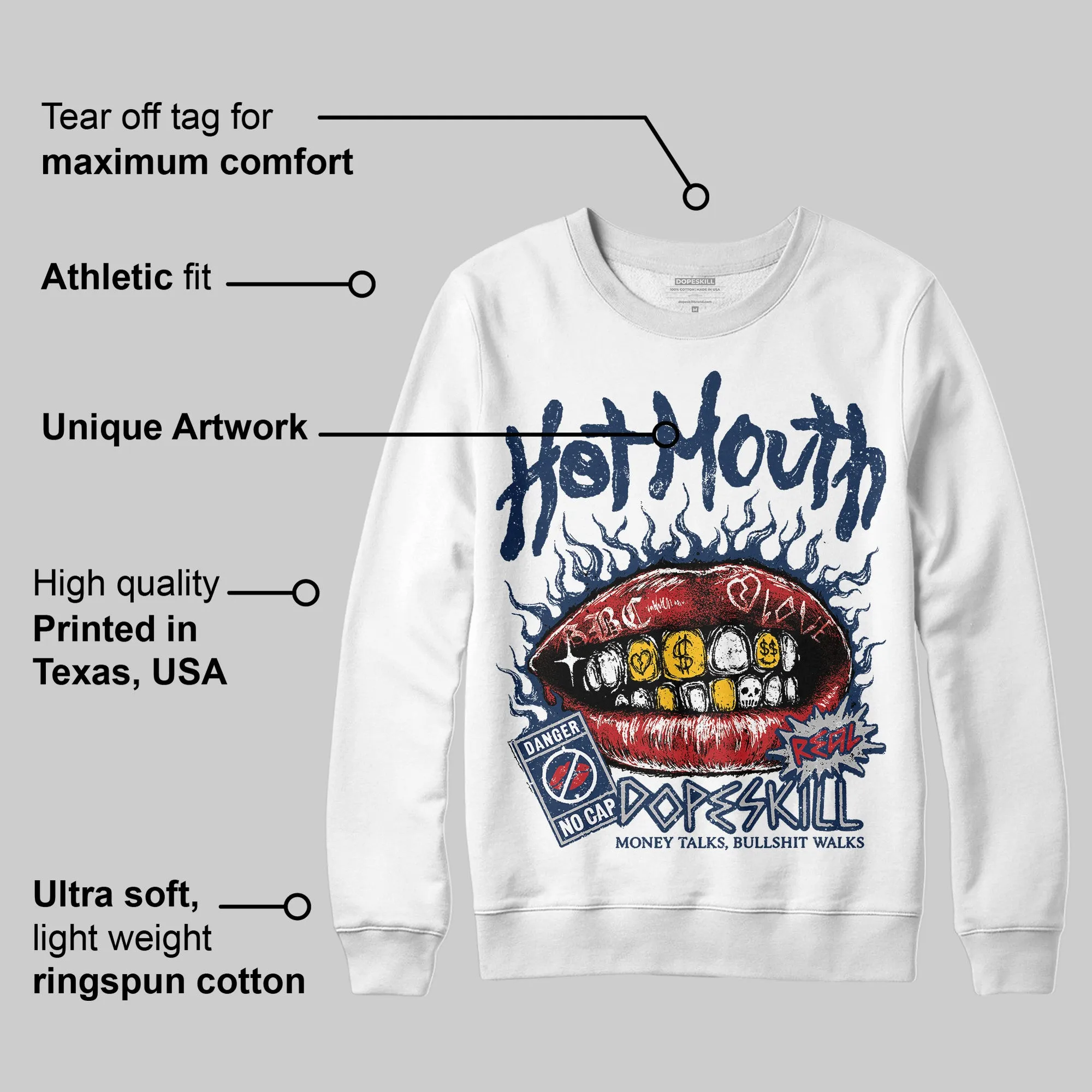 Summit White Navy 4s DopeSkill Sweatshirt Hot Mouth Graphic sold by DopeSkill product image thumbnail 3