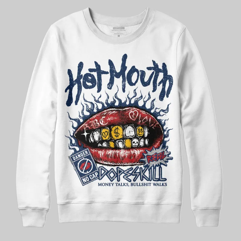 Summit White Navy 4s DopeSkill Sweatshirt Hot Mouth Graphic sold by DopeSkill