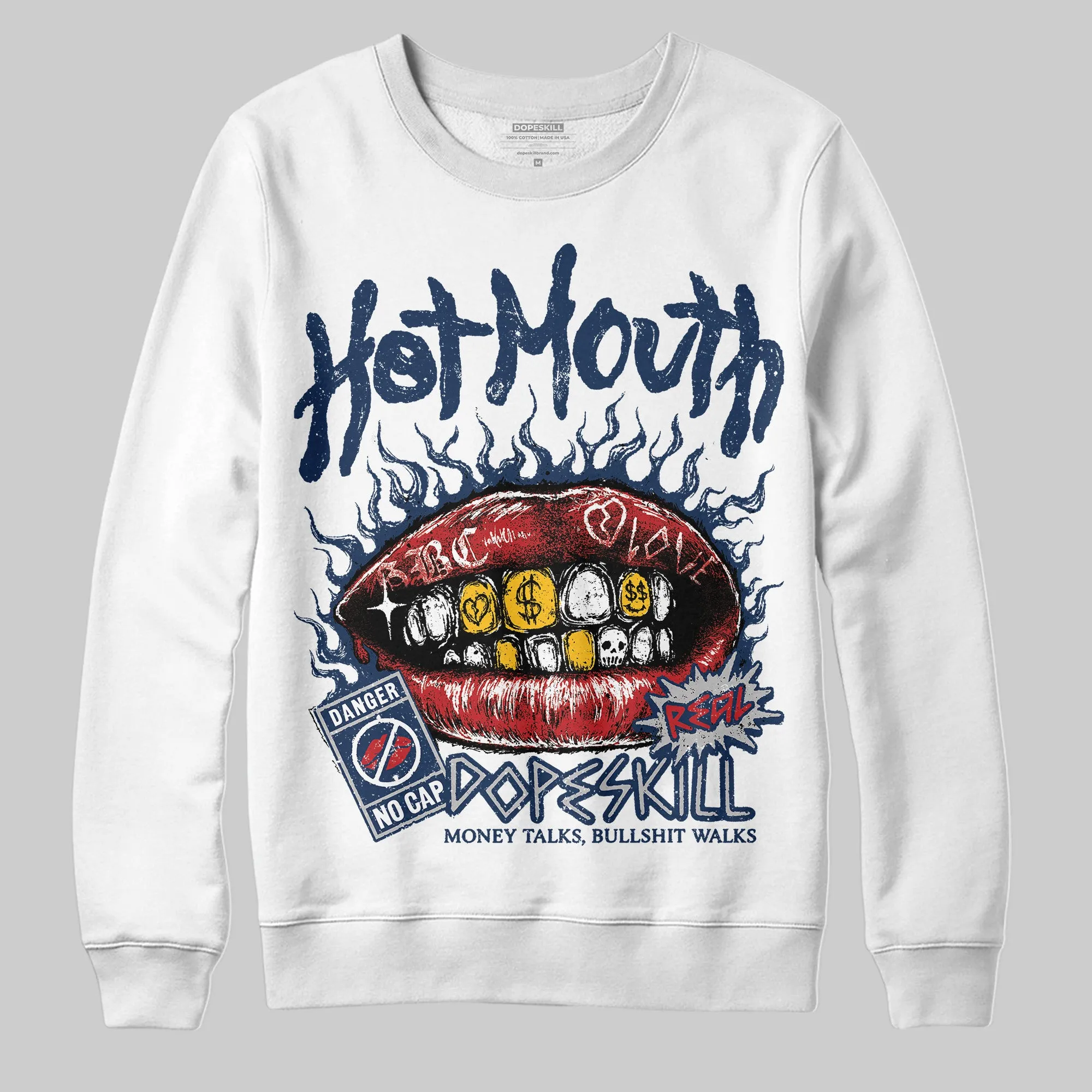 Summit White Navy 4s DopeSkill Sweatshirt Hot Mouth Graphic sold by DopeSkill