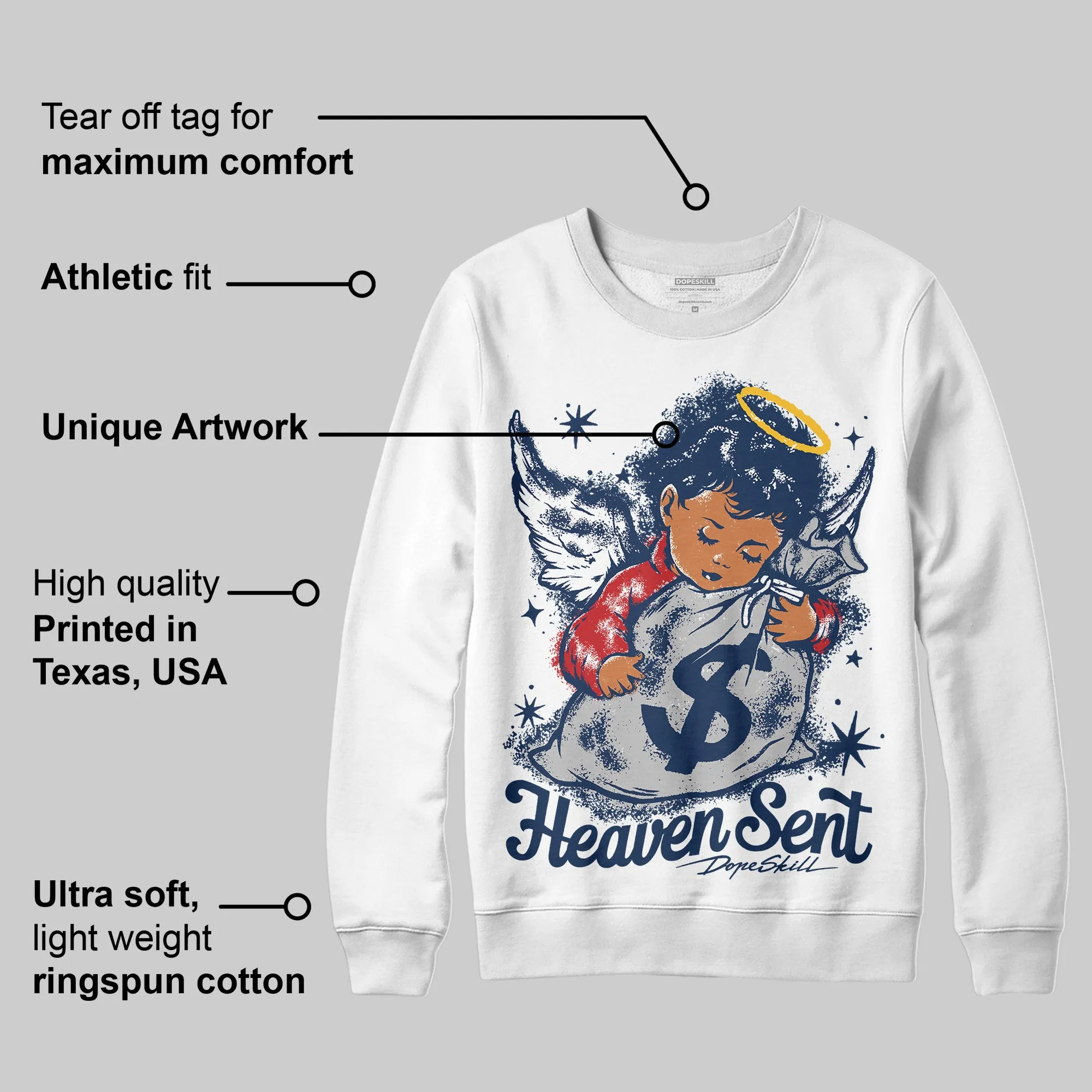 Summit White Navy 4s DopeSkill Sweatshirt Heaven Sent Graphic sold by DopeSkill product image thumbnail 3