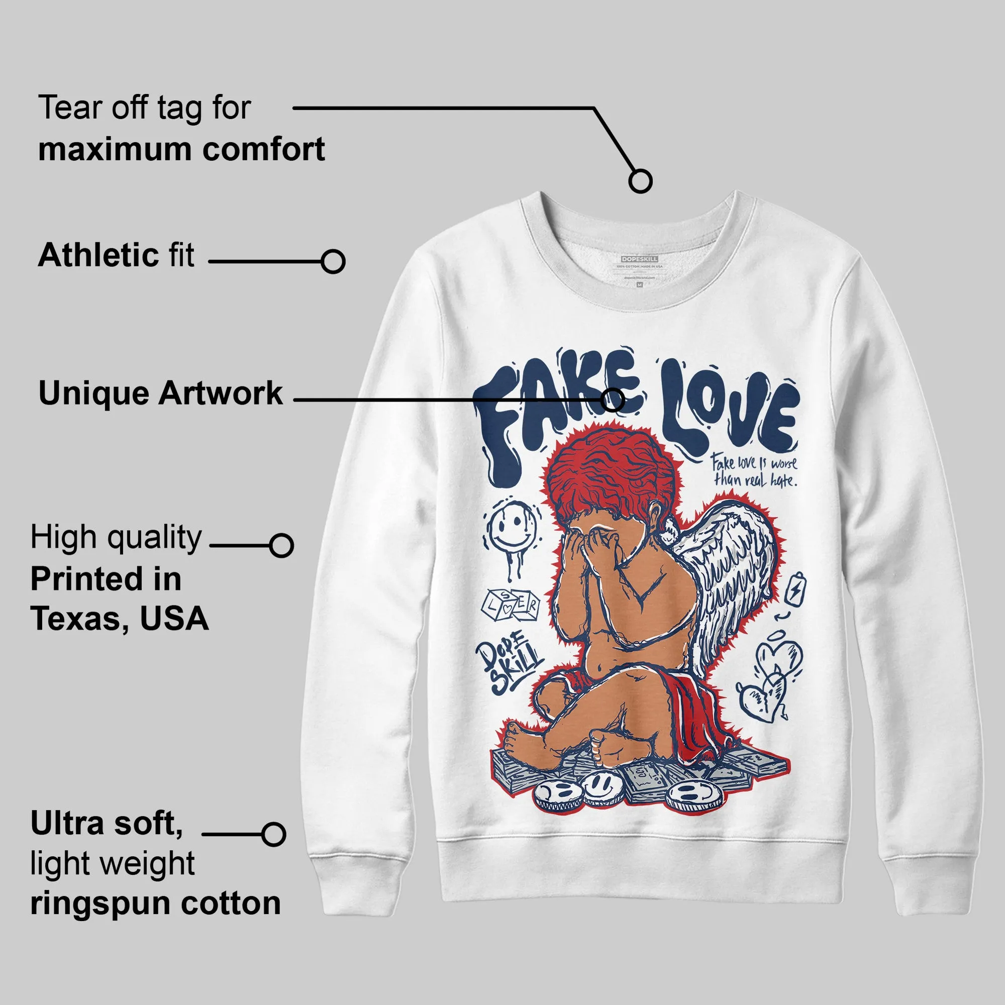Summit White Navy 4s DopeSkill Sweatshirt False Love Graphic sold by DopeSkill product image thumbnail 3