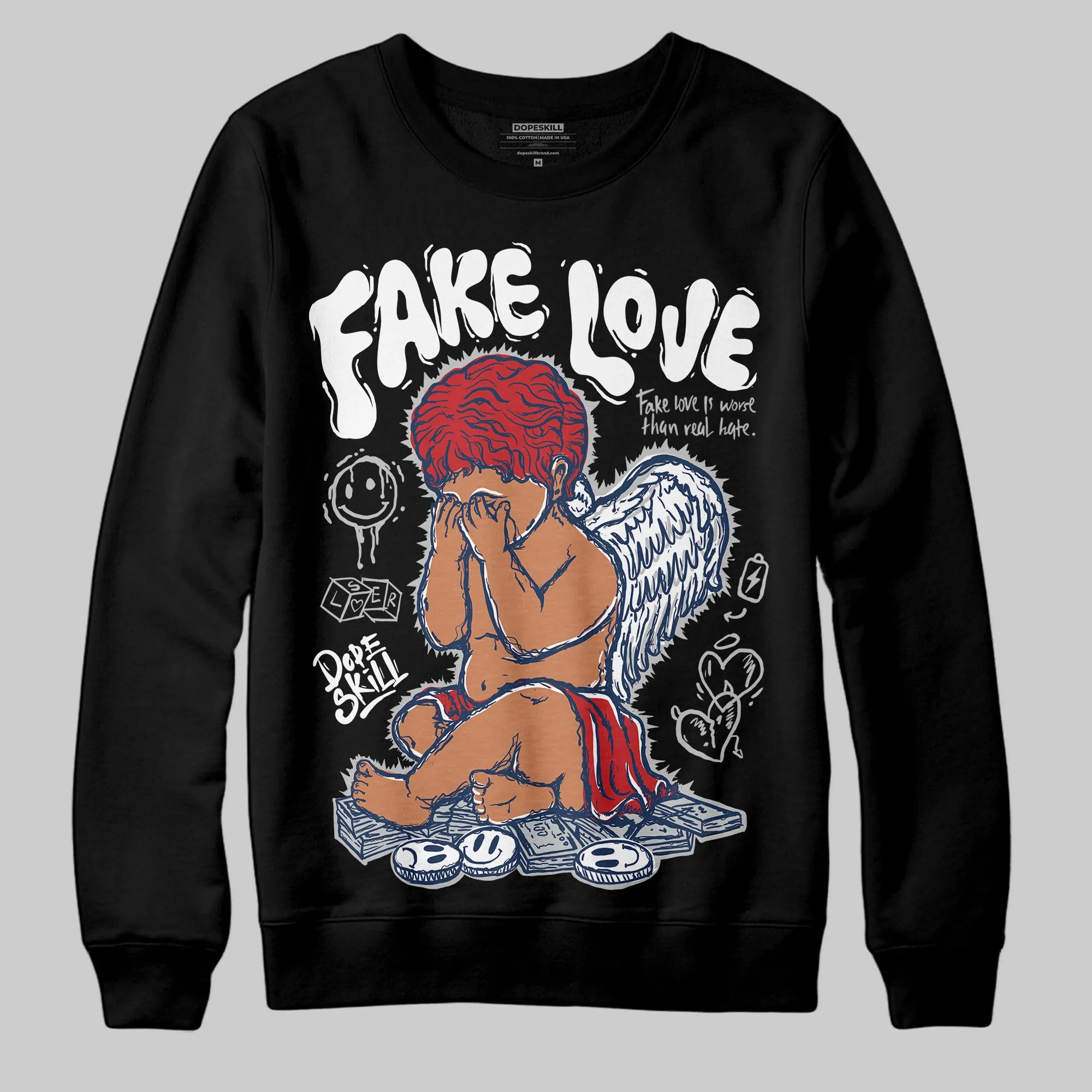Summit White Navy 4s DopeSkill Sweatshirt False Love Graphic sold by DopeSkill product image thumbnail 2