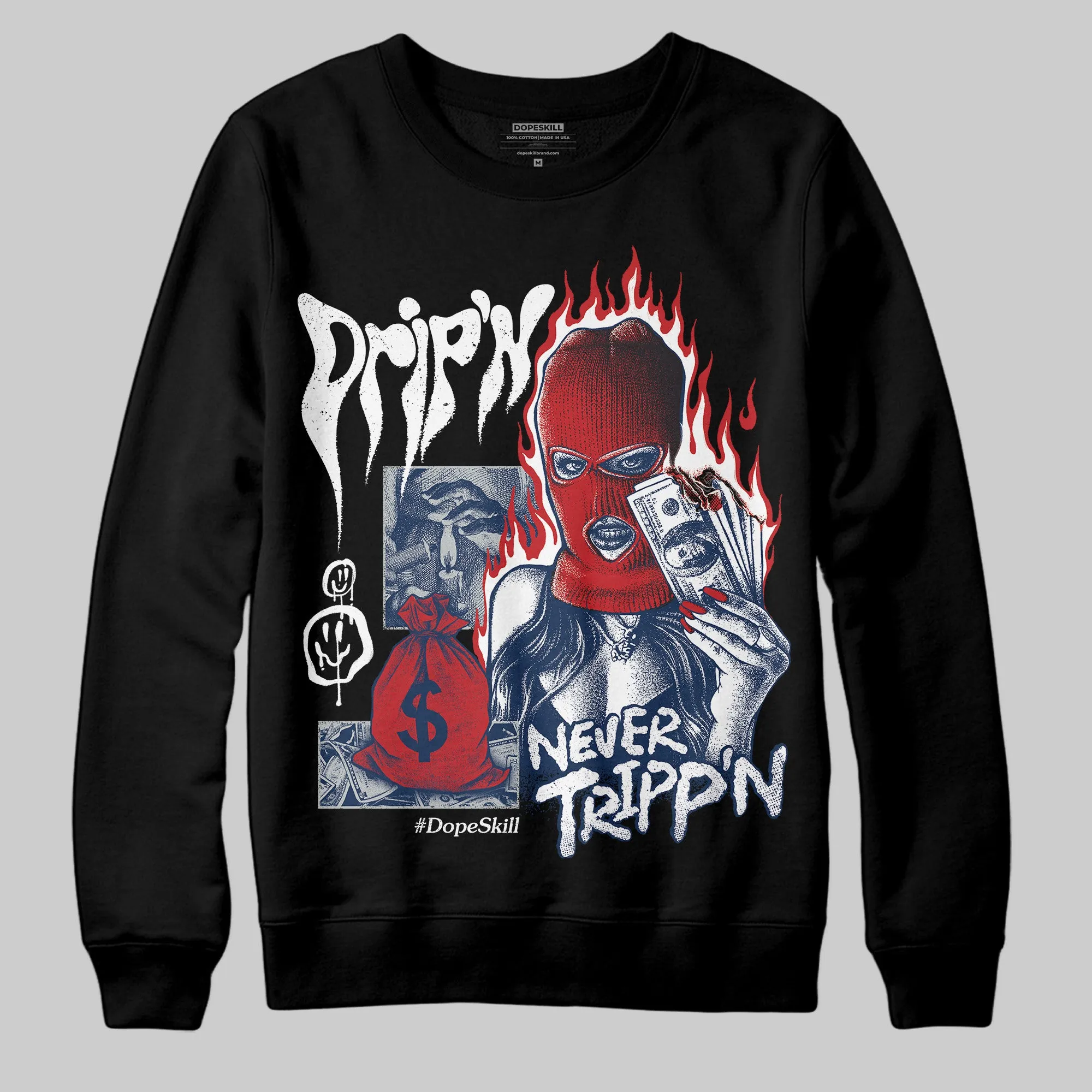 Summit White Navy 4s DopeSkill Sweatshirt Drip'n Never Tripp'n Graphic sold by DopeSkill product image thumbnail 2