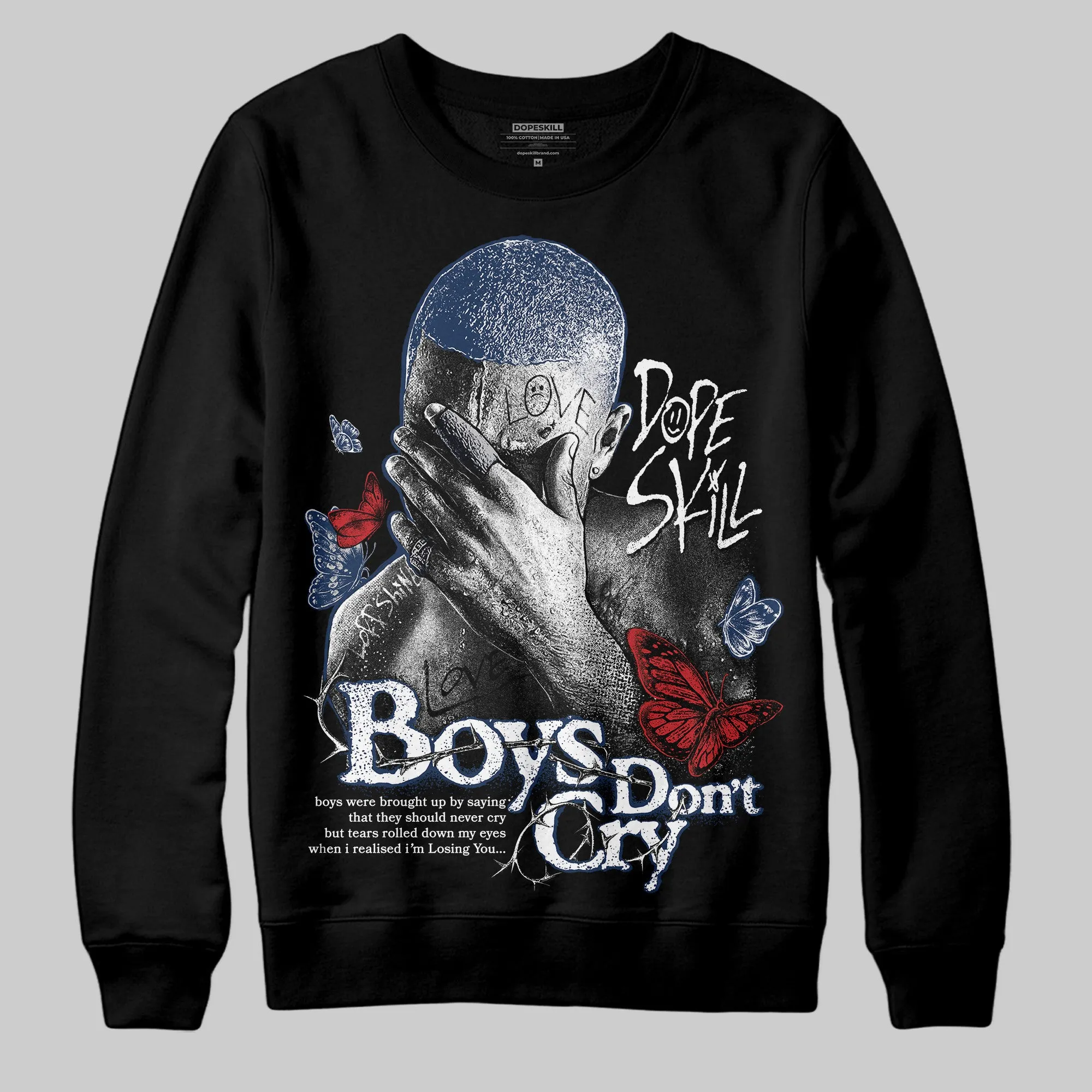 Summit White Navy 4s DopeSkill Sweatshirt Boys Don't Cry Graphic sold by DopeSkill product image thumbnail 2