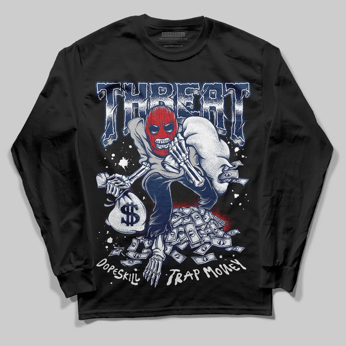 Summit White Navy 4s DopeSkill Long Sleeve T-Shirt Threat Graphic sold by DopeSkill product image thumbnail 2