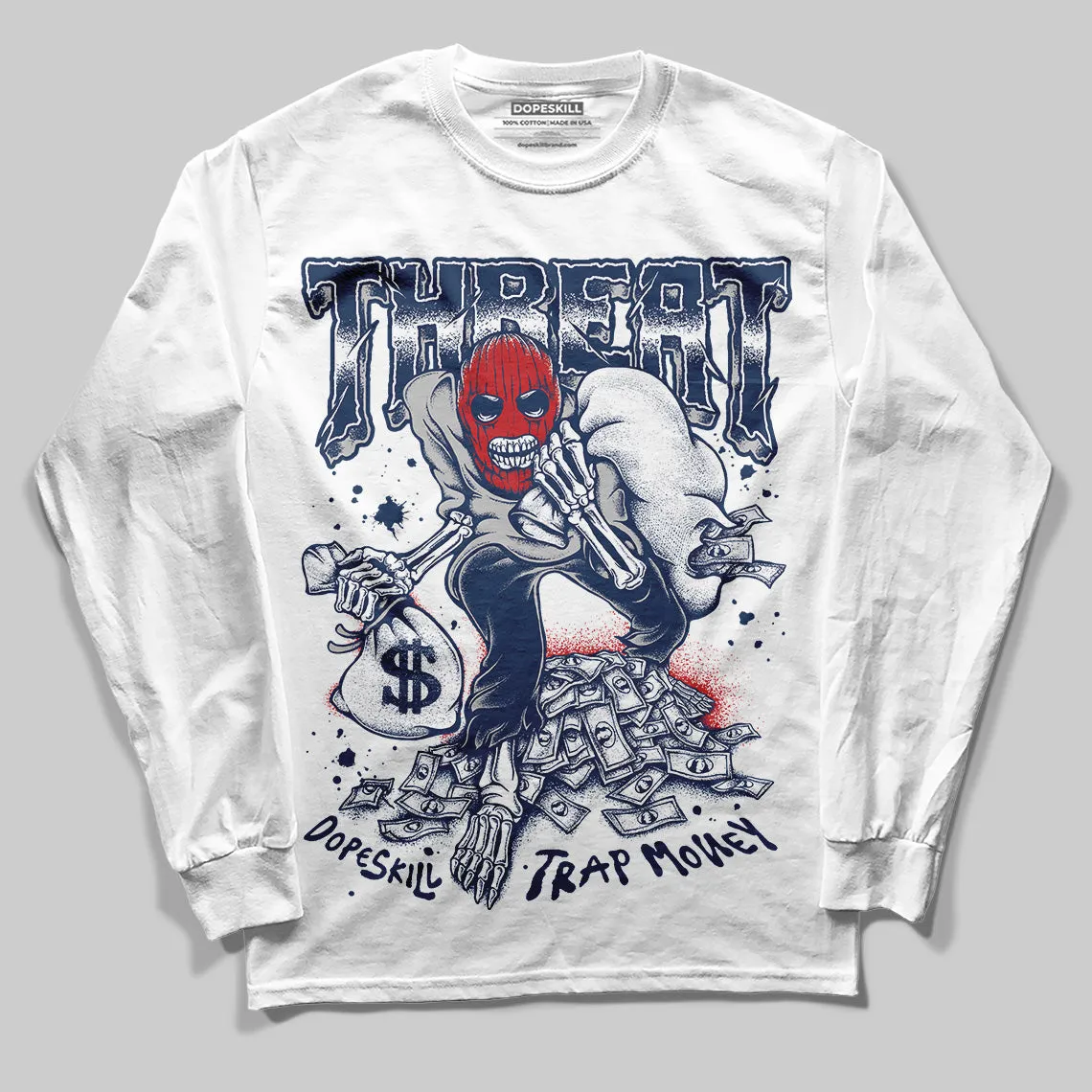 Summit White Navy 4s DopeSkill Long Sleeve T-Shirt Threat Graphic sold by DopeSkill