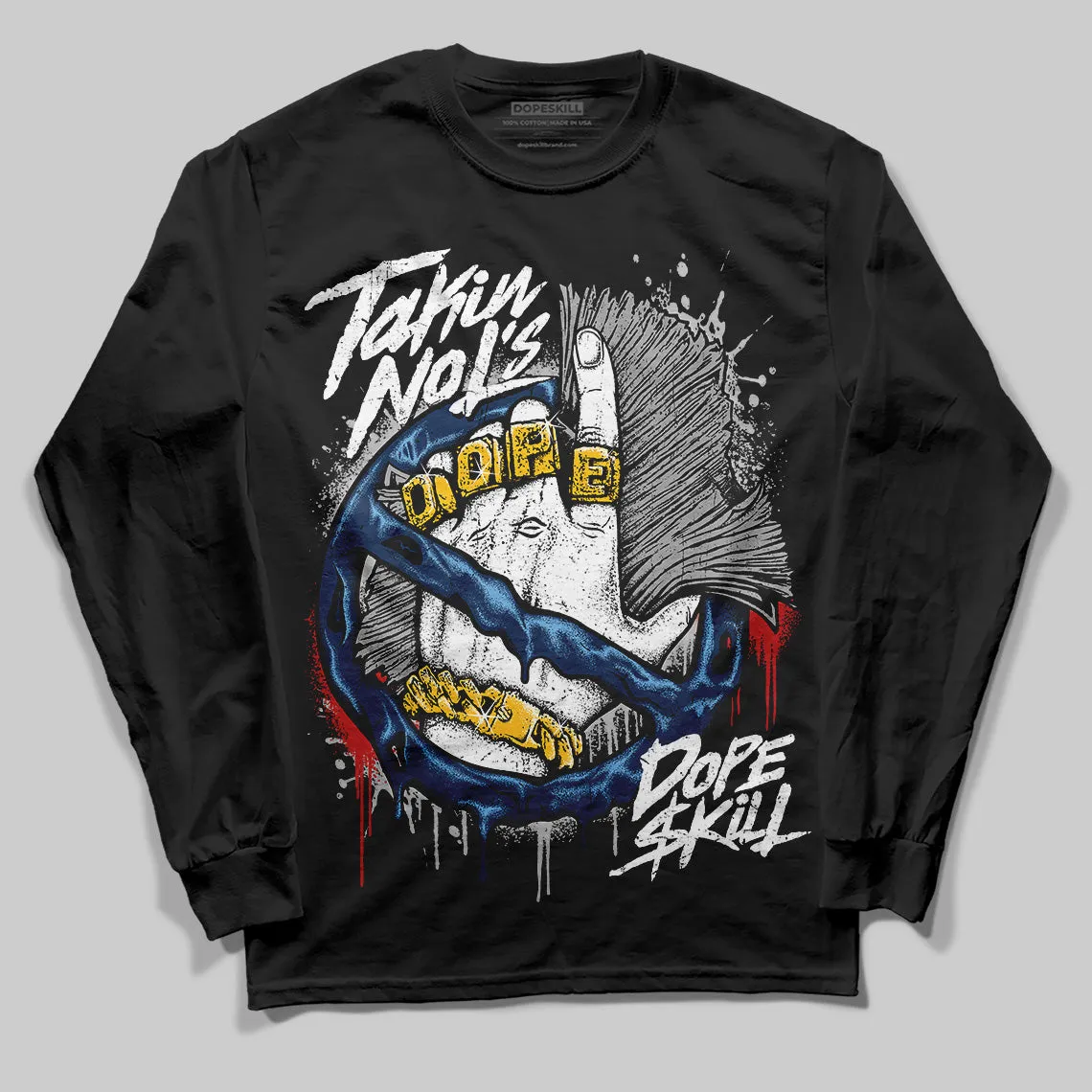 Summit White Navy 4s DopeSkill Long Sleeve T-Shirt Takin No L's Graphic sold by DopeSkill product image thumbnail 2
