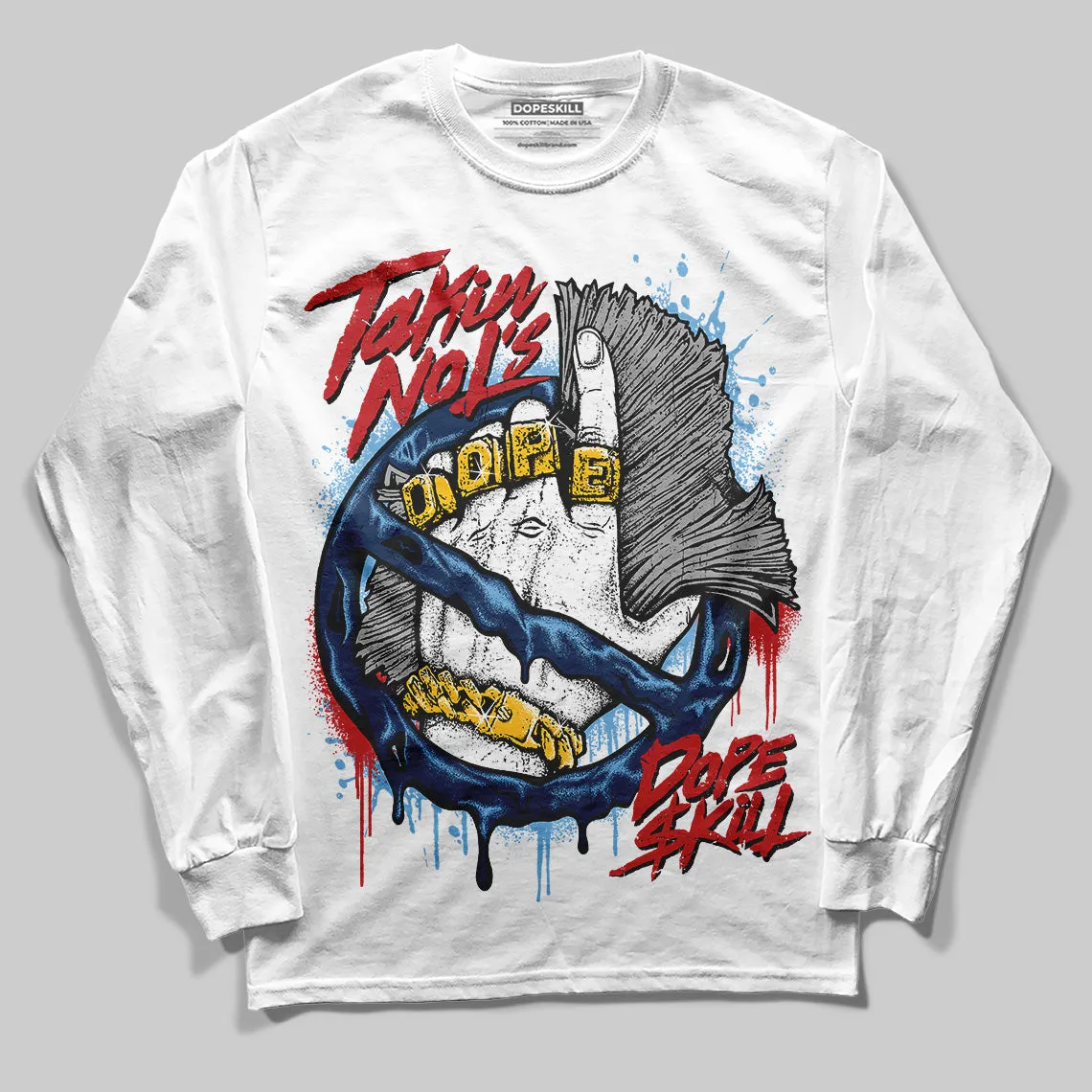 Summit White Navy 4s DopeSkill Long Sleeve T-Shirt Takin No L's Graphic sold by DopeSkill