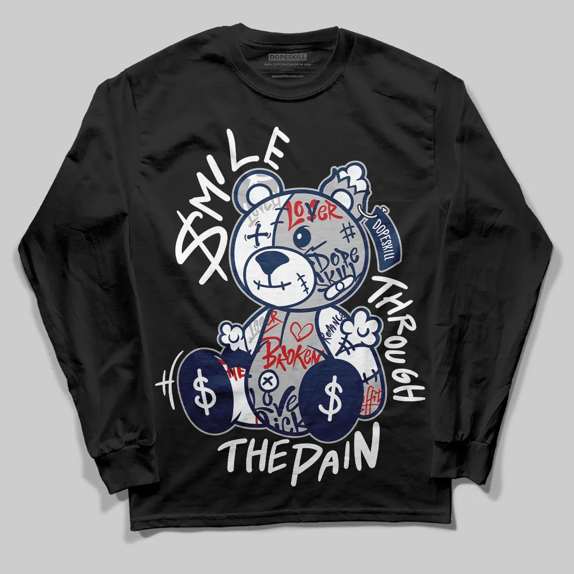 Summit White Navy 4s DopeSkill Long Sleeve T-Shirt Smile Through The Pain Graphic sold by DopeSkill product image thumbnail 2