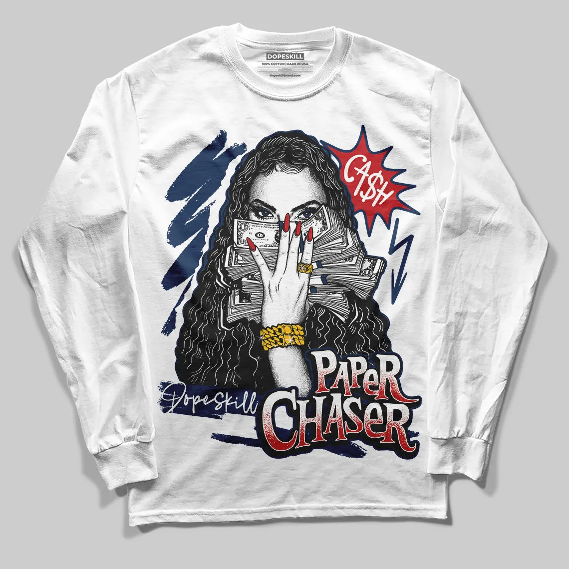 Summit White Navy 4s DopeSkill Long Sleeve T-Shirt NPC Graphic sold by DopeSkill