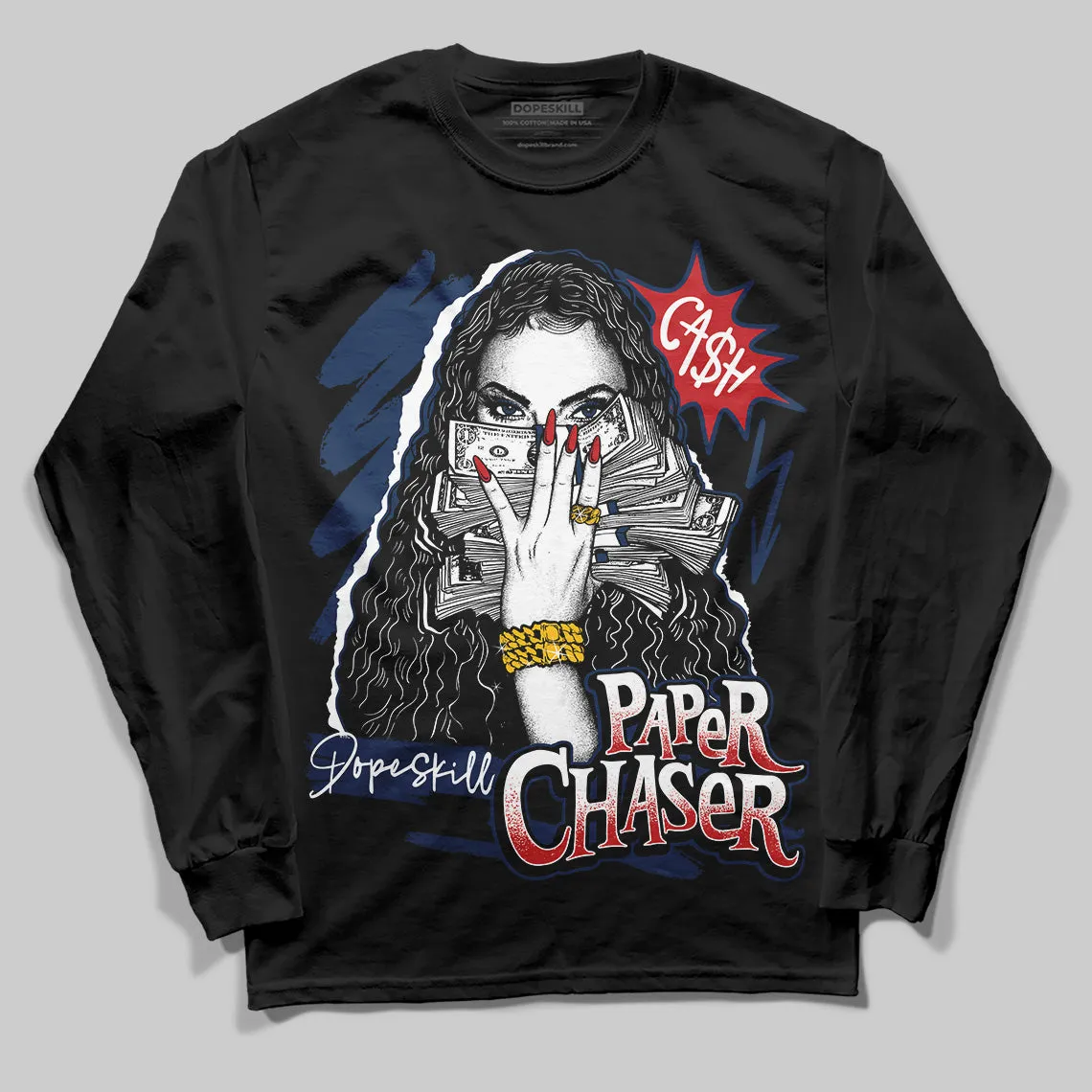 Summit White Navy 4s DopeSkill Long Sleeve T-Shirt NPC Graphic sold by DopeSkill product image thumbnail 2